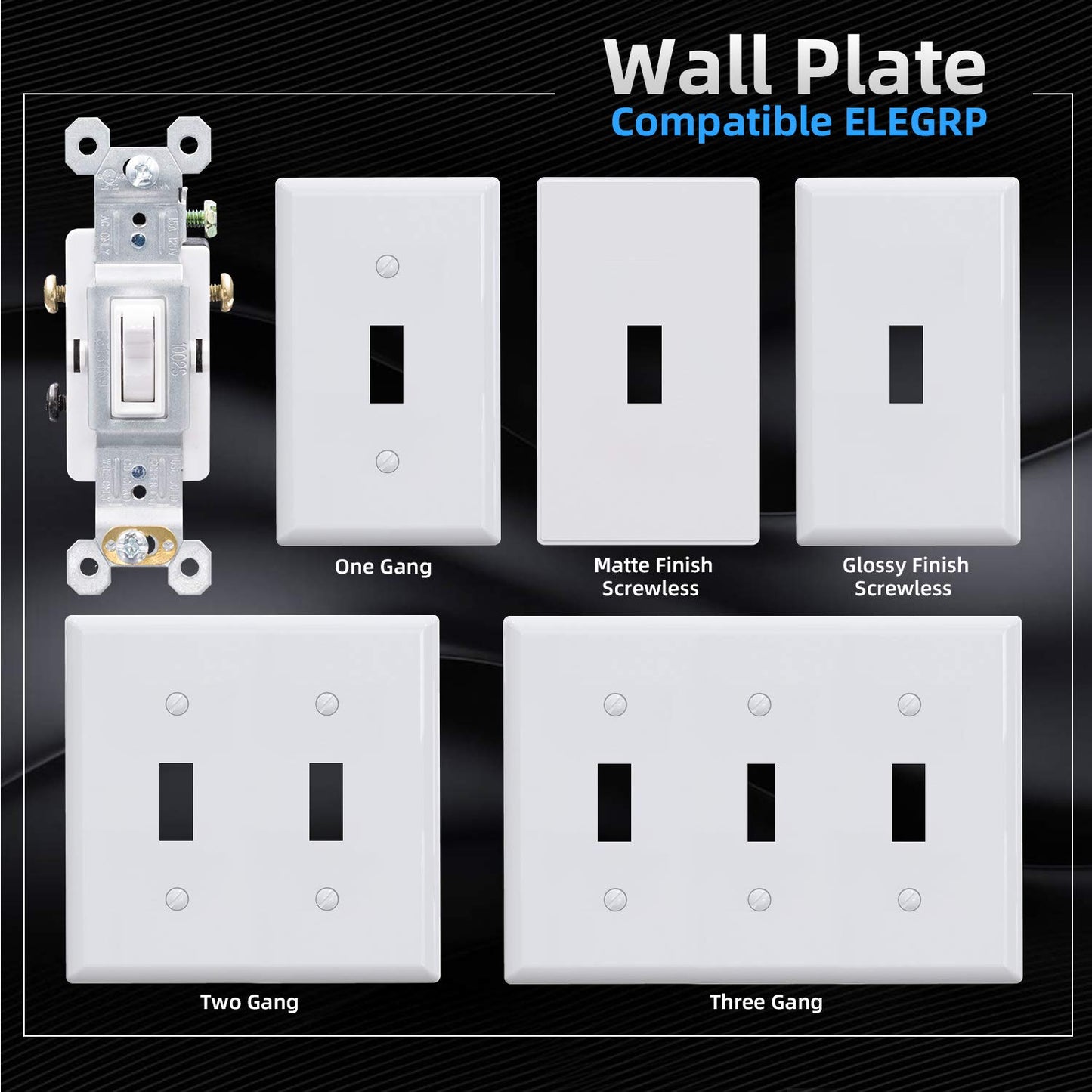 ELEGRP Standard Light Switch, Decorative Single Pole, Self-Grounding, 15A 120-277V, UL Certified, 10 Pack