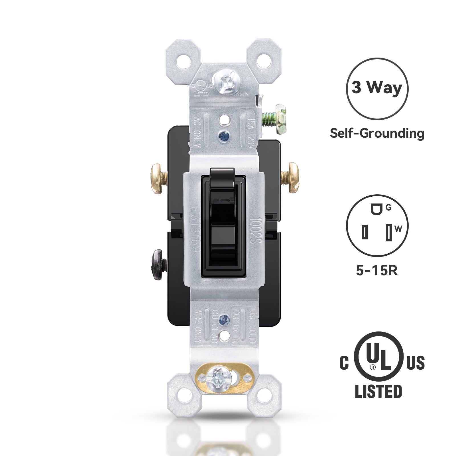 ELEGRP Standard Light Switch, Decorative Single Pole, Self-Grounding, 15A 120-277V, UL Certified, 10 Pack