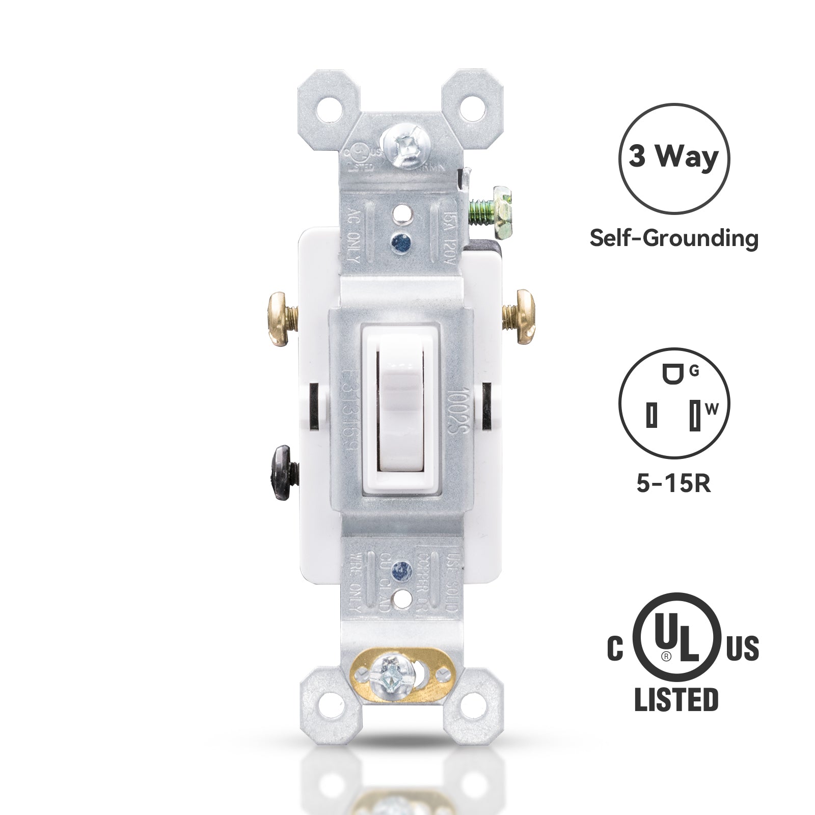 ELEGRP Standard Light Switch, Decorative Single Pole, Self-Grounding, 15A 120-277V, UL Certified, 10 Pack