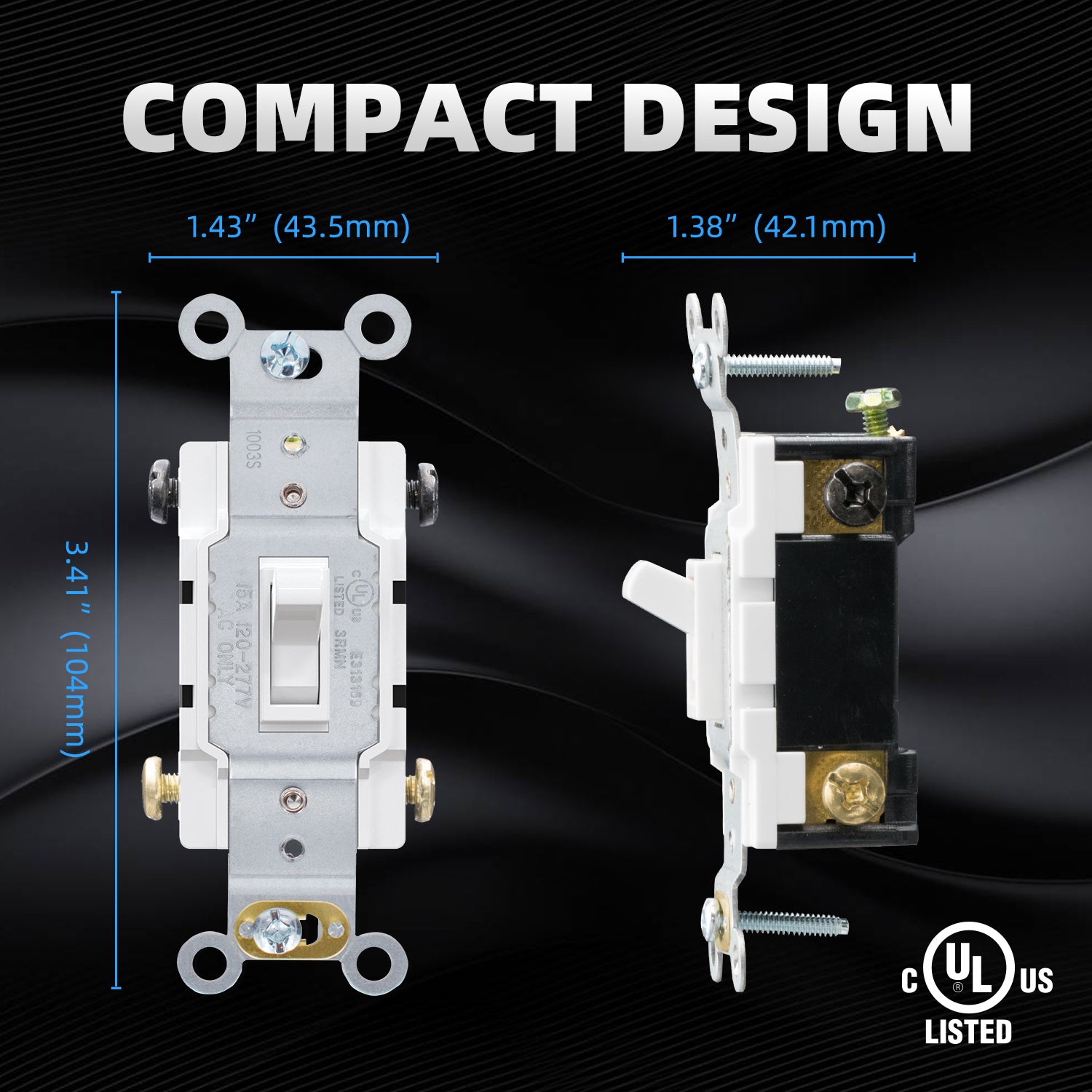 ELEGRP 4-Way Toggle Light Switch, 15 Amp, 120-277V, Quiet On/Off Wall Switch, Self-Grounding, Quick Push-In Wiring, UL Listed (10 Pack)