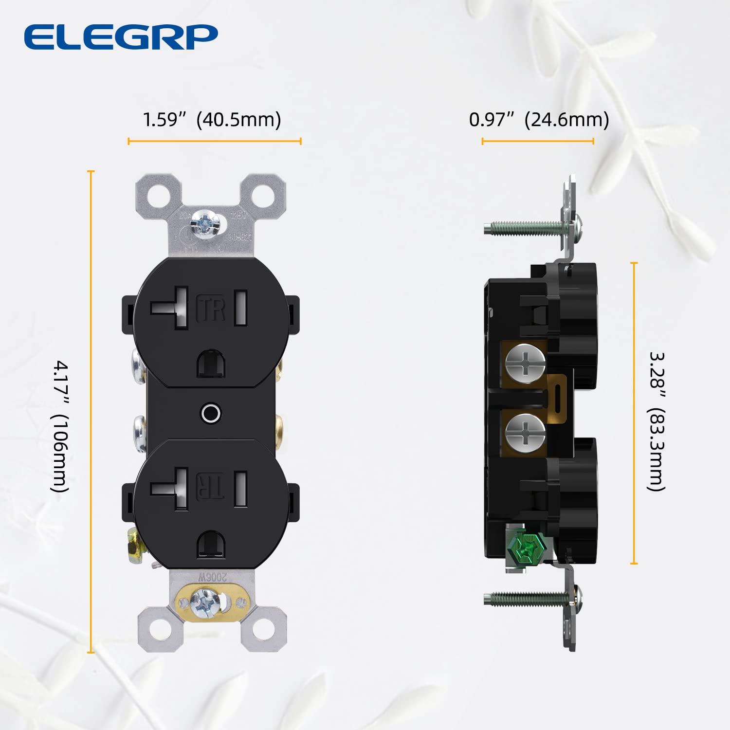ELEGRP Duplex Outlets, 20A 125V, TR & WR, Tamper-Resistant and Weatherproof, 2 Pole 3 Wire, Back and Side Wiring, UL Listed