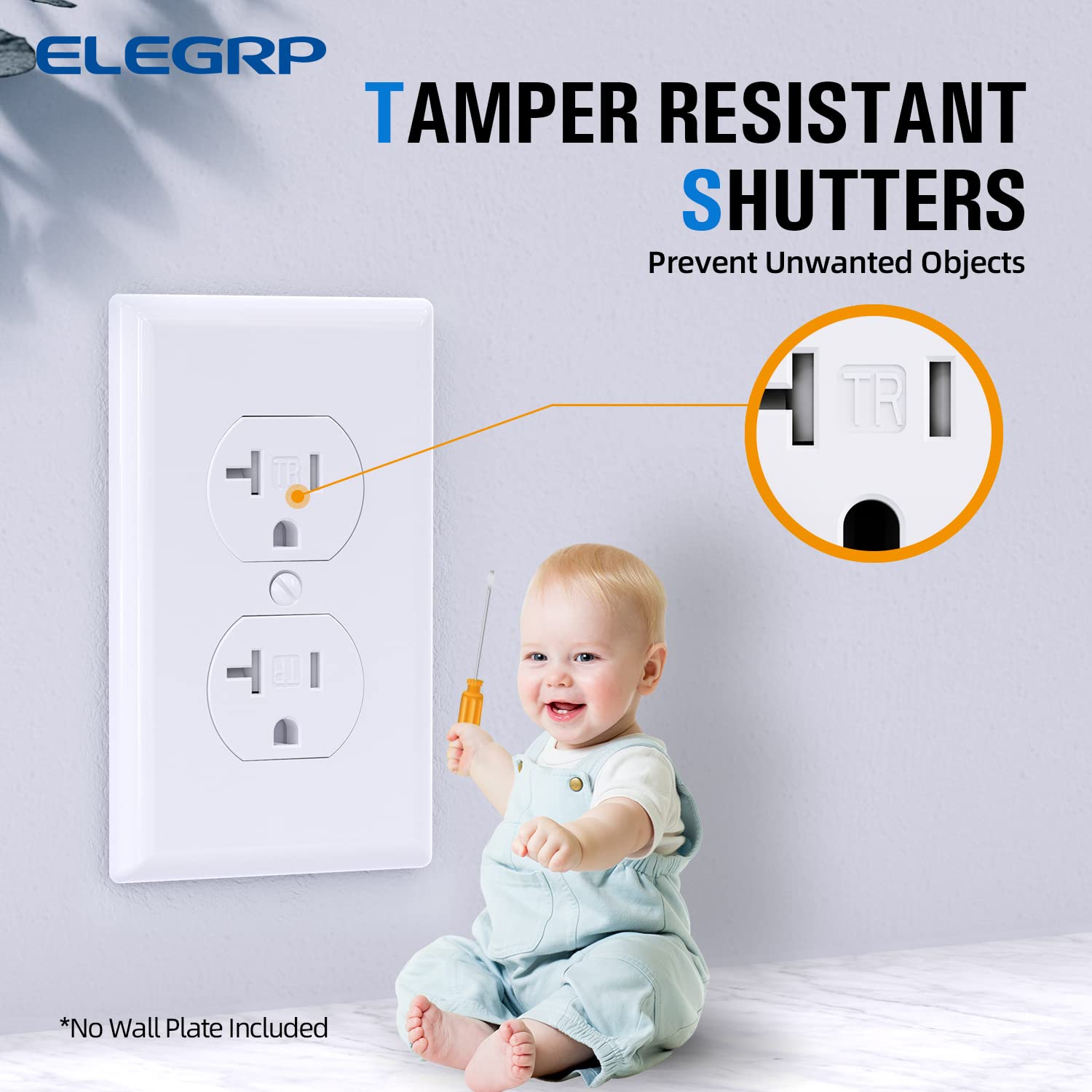 ELEGRP Duplex Outlets, 20A 125V, TR & WR, Tamper-Resistant and Weatherproof, 2 Pole 3 Wire, Back and Side Wiring, UL Listed