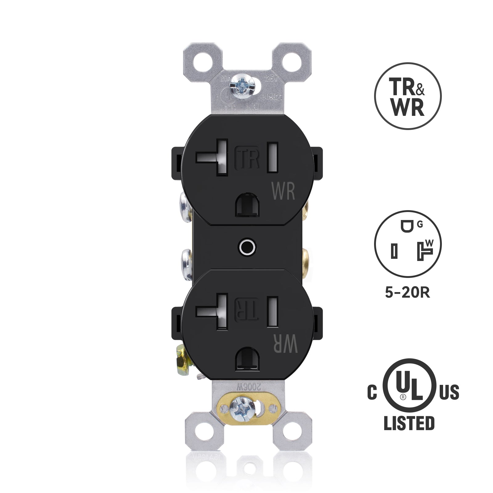 ELEGRP Duplex Outlets, 20A 125V, TR & WR, Tamper-Resistant and Weatherproof, 2 Pole 3 Wire, Back and Side Wiring, UL Listed