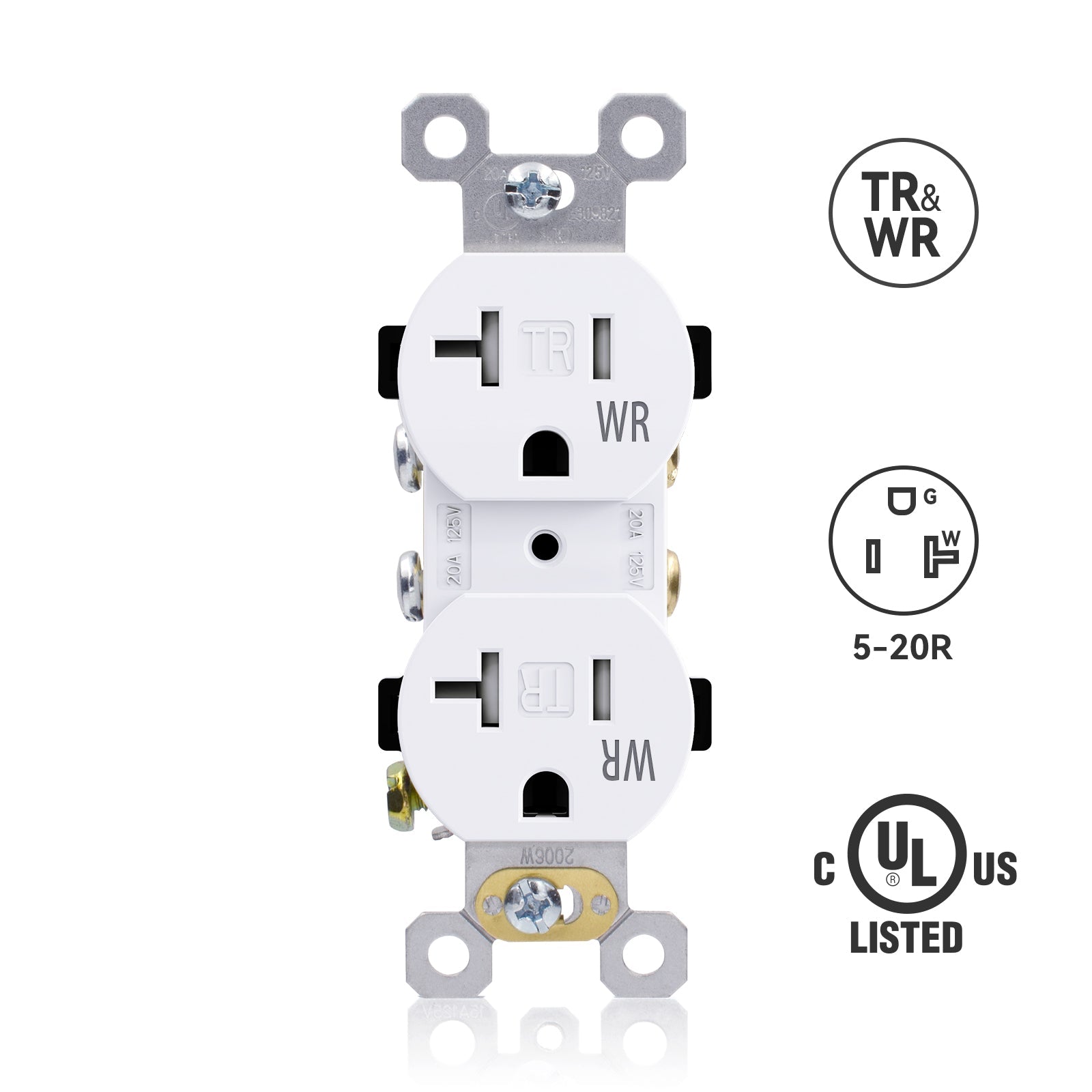 ELEGRP Duplex Outlets, 20A 125V, TR & WR, Tamper-Resistant and Weatherproof, 2 Pole 3 Wire, Back and Side Wiring, UL Listed