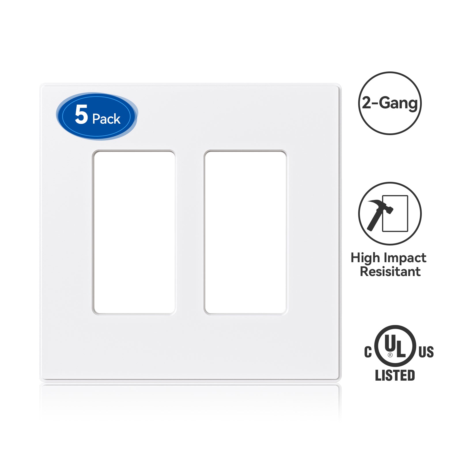 ELEGRP Screwless Decorative Receptacle Wall Plate Covers, Matte Finish, 1-Gang, 2-Gang, 3-Gang , Unbreakable Thermoplastic