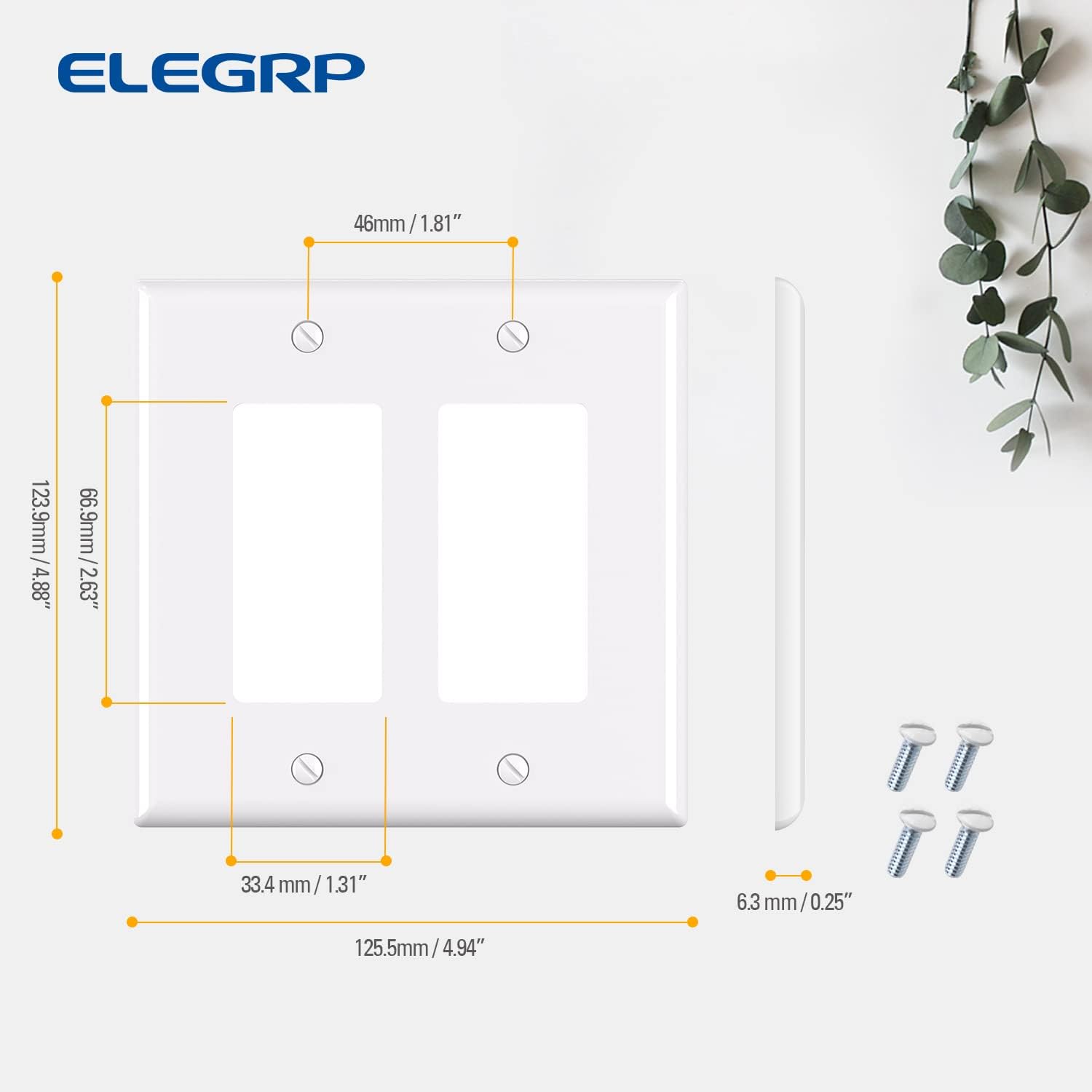 ELEGRP Glossy  1-Gang 2-Gang 3-GangMid-Size Wall Plate, 5 Pack