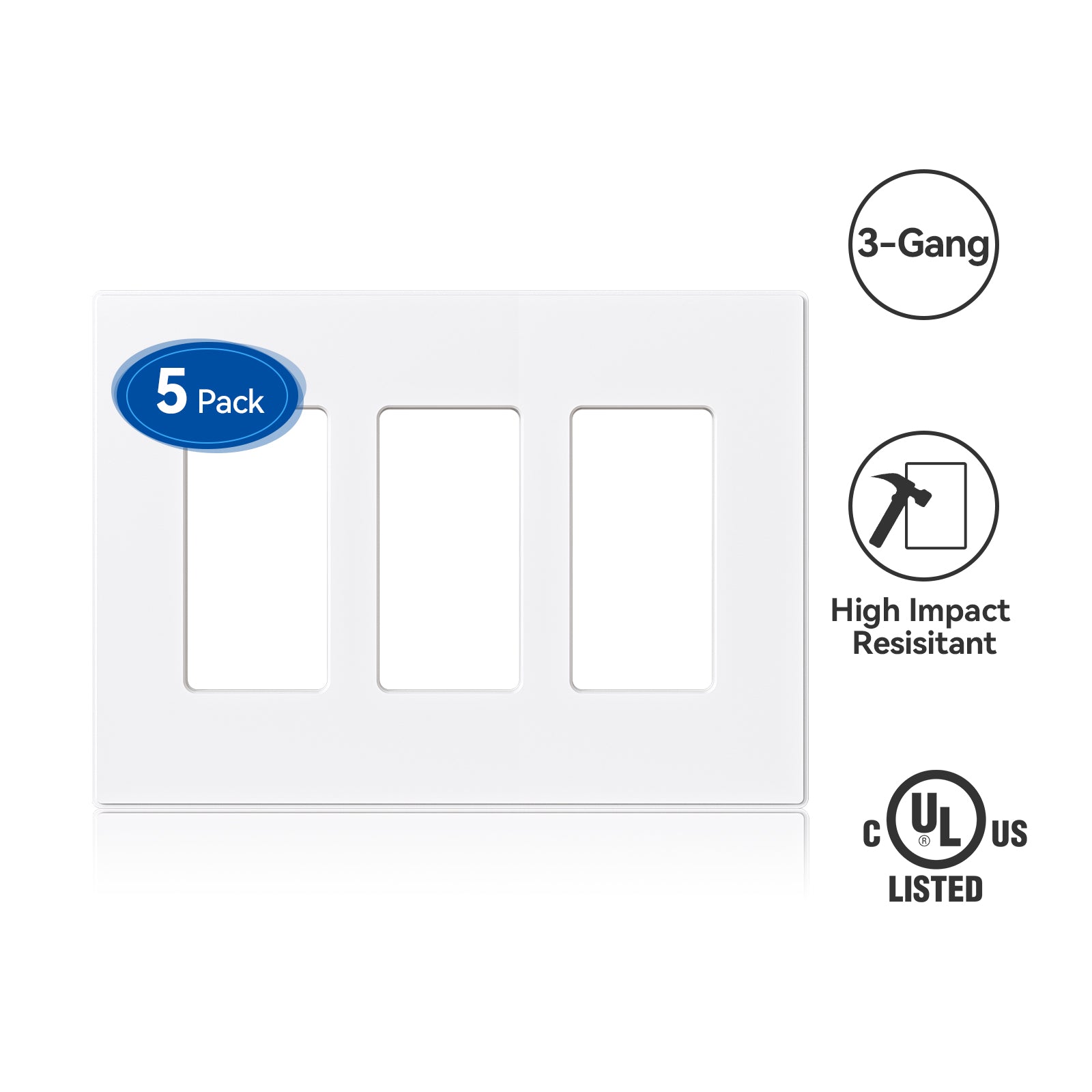 ELEGRP Screwless Decorative Receptacle Wall Plate Covers, Matte Finish, 1-Gang, 2-Gang, 3-Gang , Unbreakable Thermoplastic