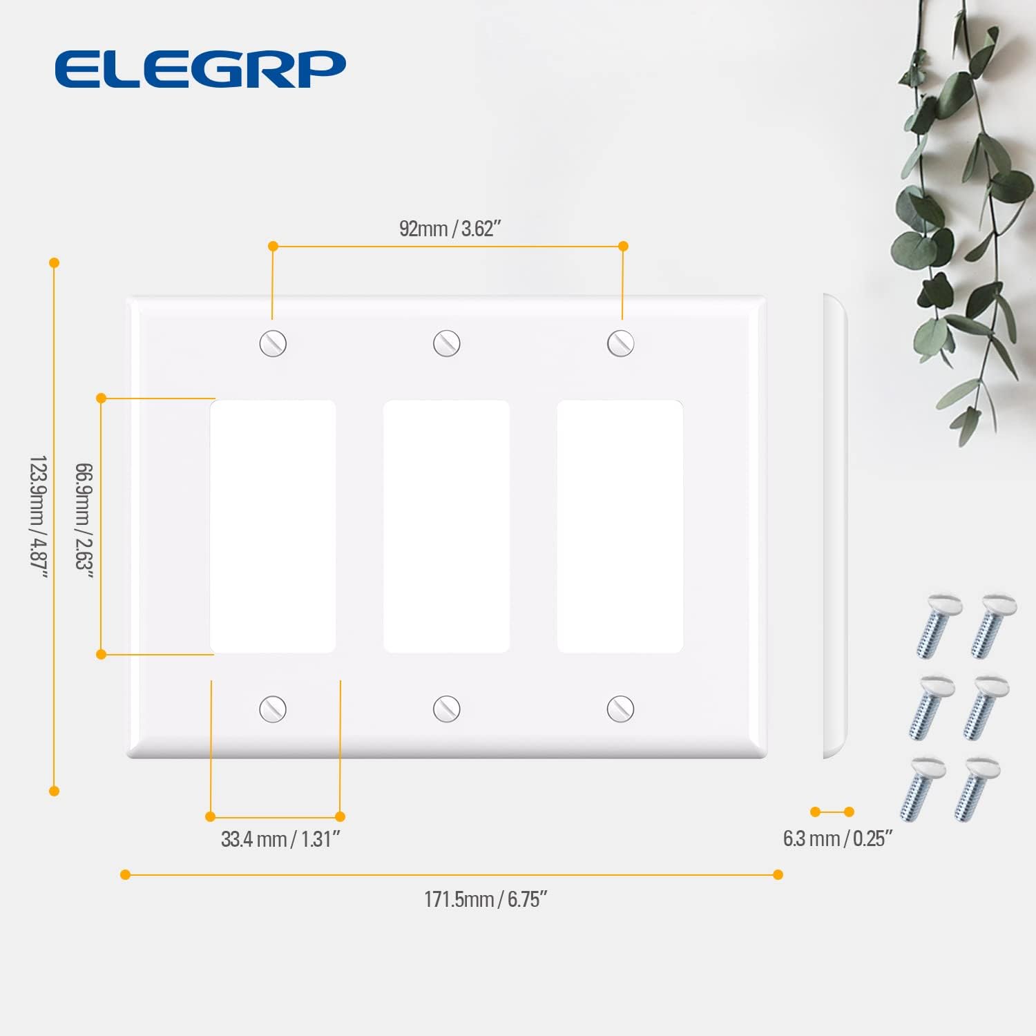 ELEGRP Glossy  1-Gang 2-Gang 3-GangMid-Size Wall Plate, 5 Pack