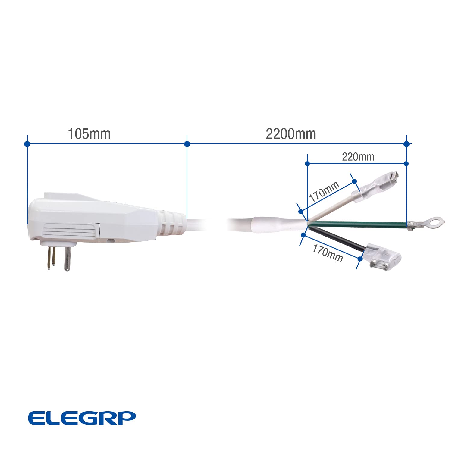 ELEGRP 240VAC 15Amp 3600W 14AWG LCDI Power Cord Plug 60Hz NEMA 6-15P for A/C Air Conditioner, E250451 UL Certified, 7.5FT Leakage Current Detection Interrupter Replacement 0661515LY L15615 (1 Pack)