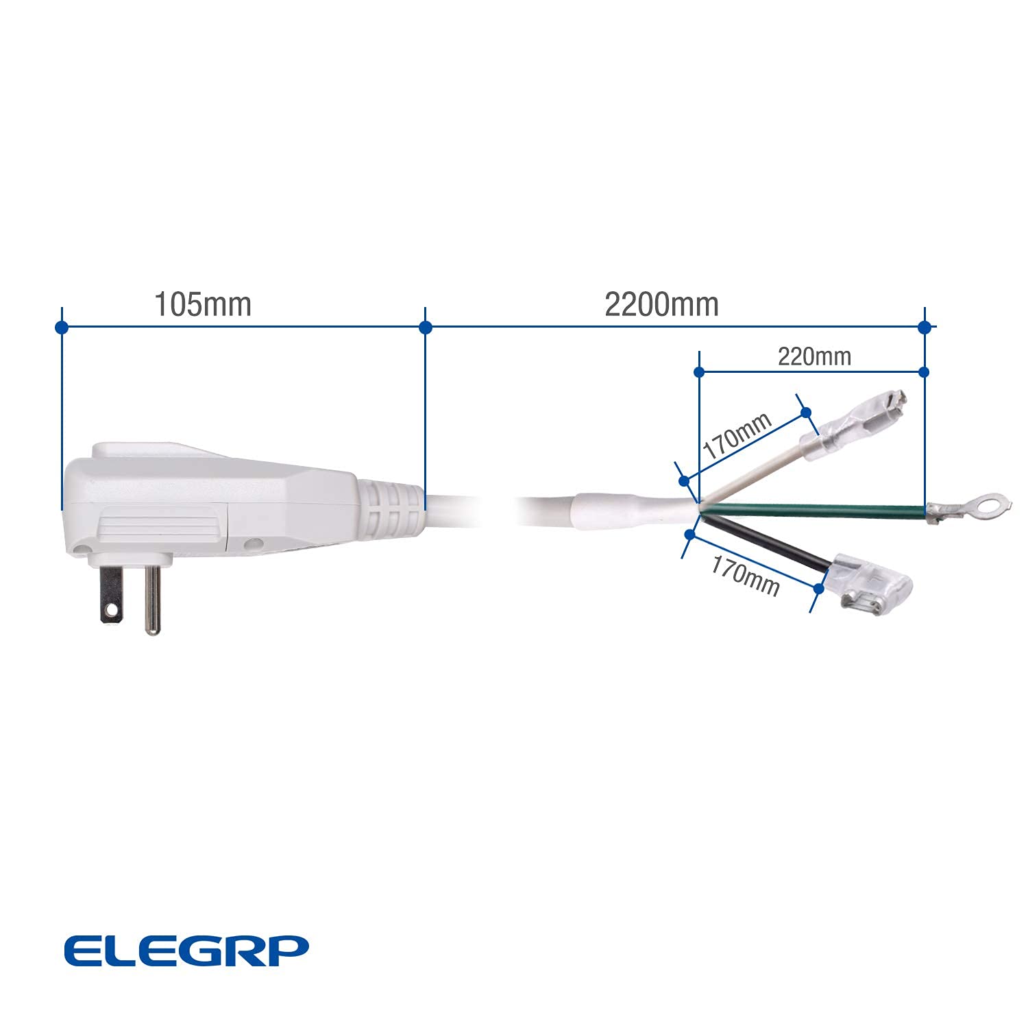 ELEGRP 14AWG LCDI Power Cord Plug for Air Conditioner, 7.5FT, 120V 15A, 1800W, Leakage Detection, NEMA 5-15P, UL Certified