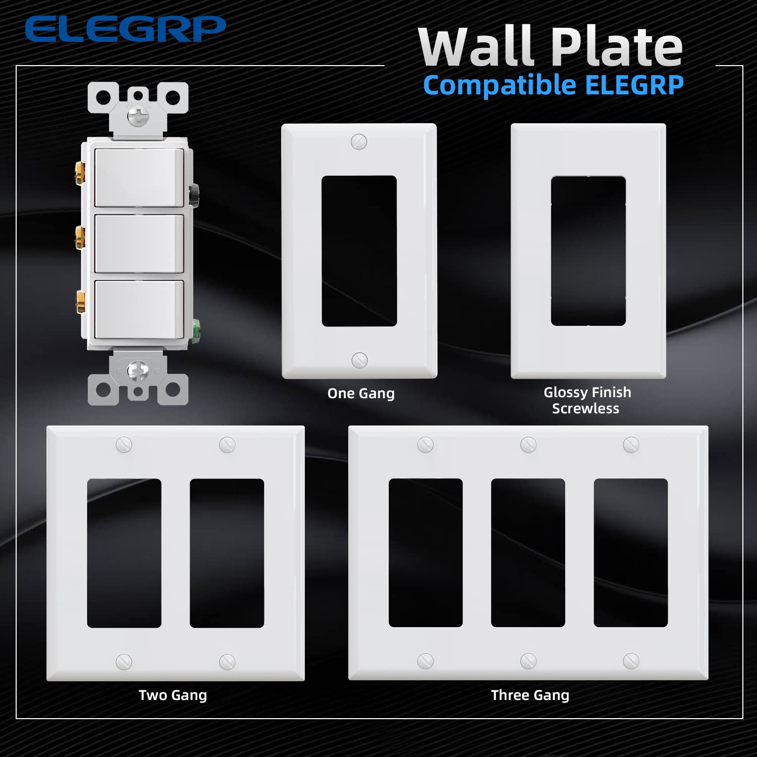 ELEGRP Combination Light Switch, 3 Single Pole Decorative Switches, 15A 125V, Wall Plate Included, Durable Thermoplastic, Easy Installation