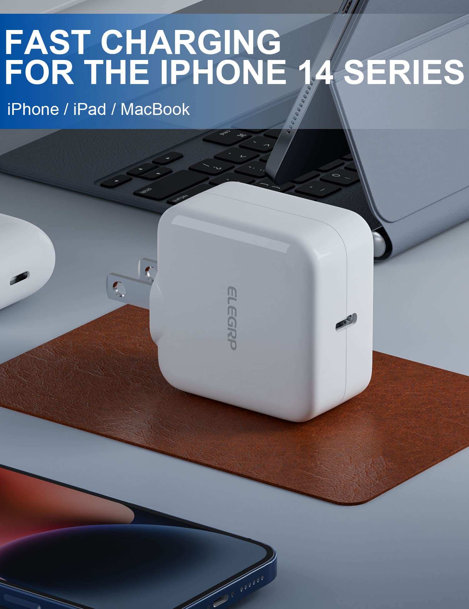 ELEGRP 65W USB C GaN Charger Cube, PD Power Delivery Fast Type C Charging Block, Wall Charger with Foldable Plug for iPhone 14/13/12/11, XS/XR/X, iPad, MacBook Pro, Pixel, Galaxy and More