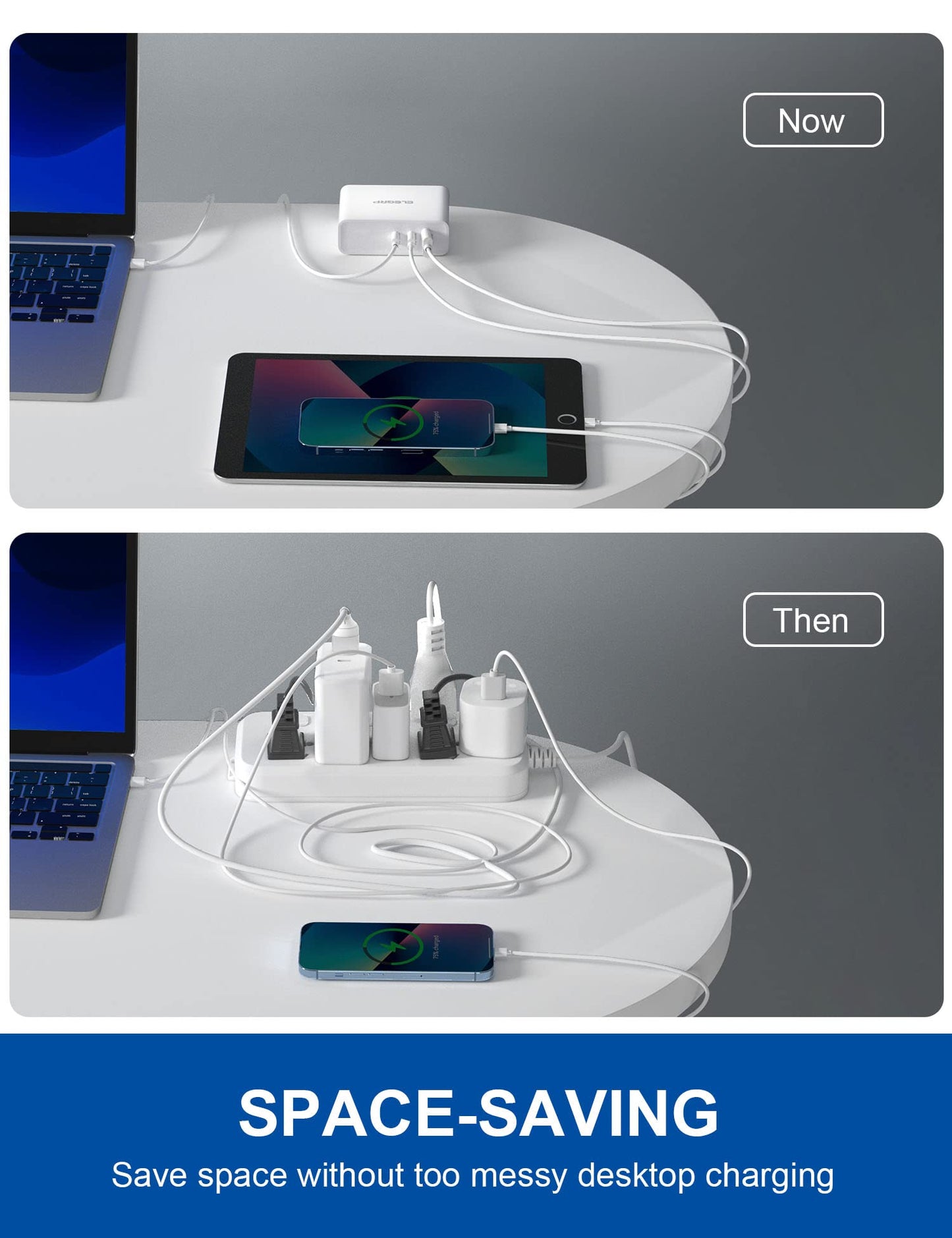 🔥 50% OFF🔥 ELEGRP USB C 120W GaN Charger, Dual Port PD Power Delivery Fast Type C Charging Block, USB A Wall Charger with Foldable Plug for MacBook Pro/Air/iPhone /iPad Pro/Galaxy, Pixel, Laptops