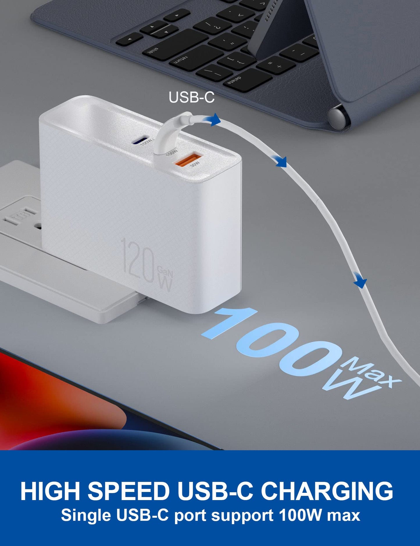 🔥 50% OFF🔥 ELEGRP USB C 120W GaN Charger, Dual Port PD Power Delivery Fast Type C Charging Block, USB A Wall Charger with Foldable Plug for MacBook Pro/Air/iPhone /iPad Pro/Galaxy, Pixel, Laptops