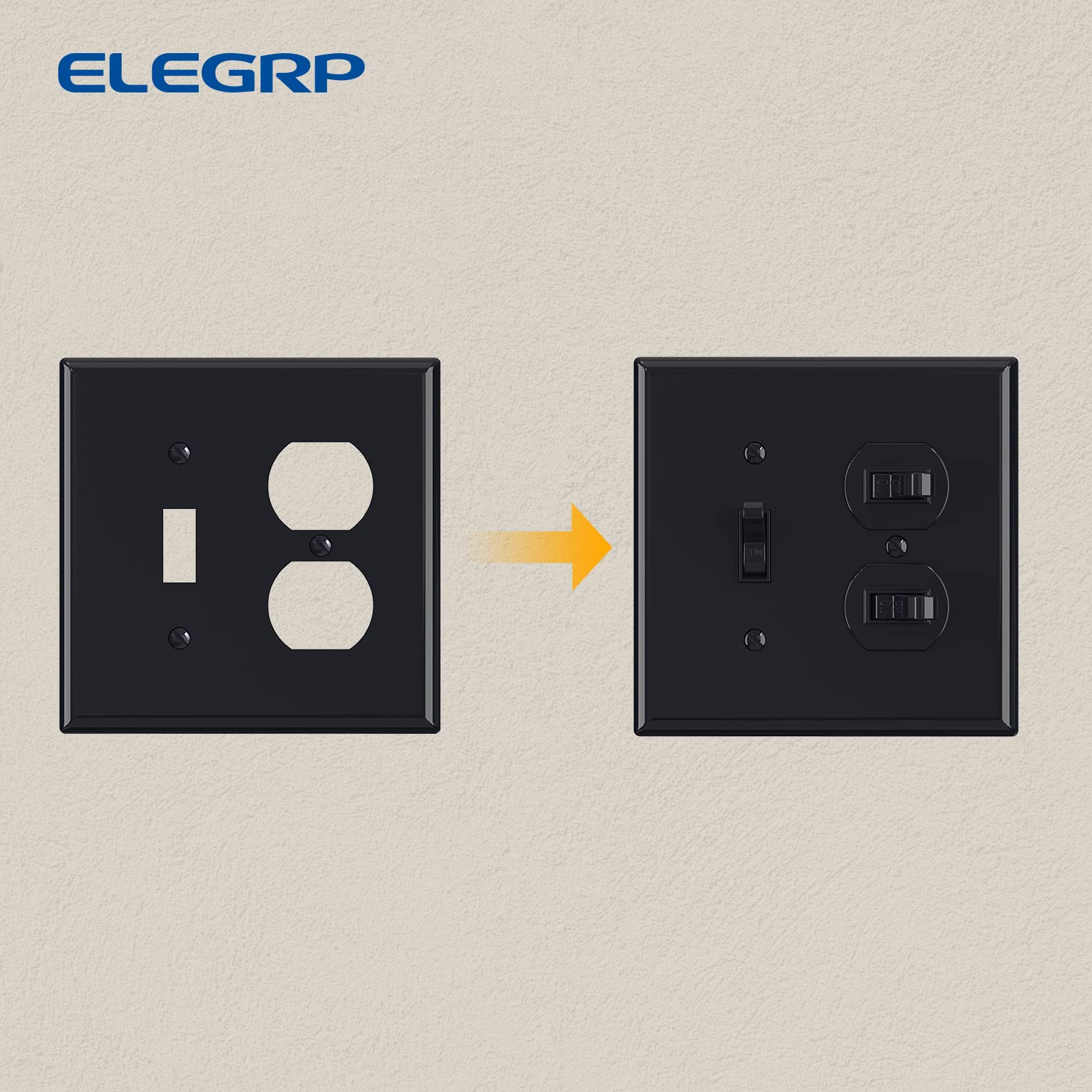 ELEGRP 1-Toggle Light Switch & 1-Duplex Outlet Wall Plate Cover, Mid-Size 4.88" x 4.94", Unbreakable Thermoplastic, Gloss Finish, UL Listed