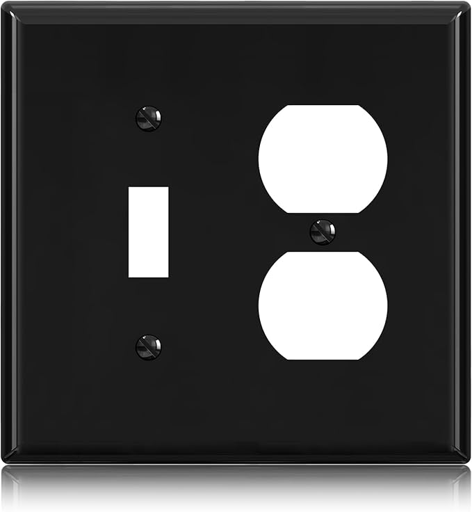 ELEGRP 1-Toggle Light Switch & 1-Duplex Outlet Wall Plate Cover, Mid-Size 4.88" x 4.94", Unbreakable Thermoplastic, Gloss Finish, UL Listed