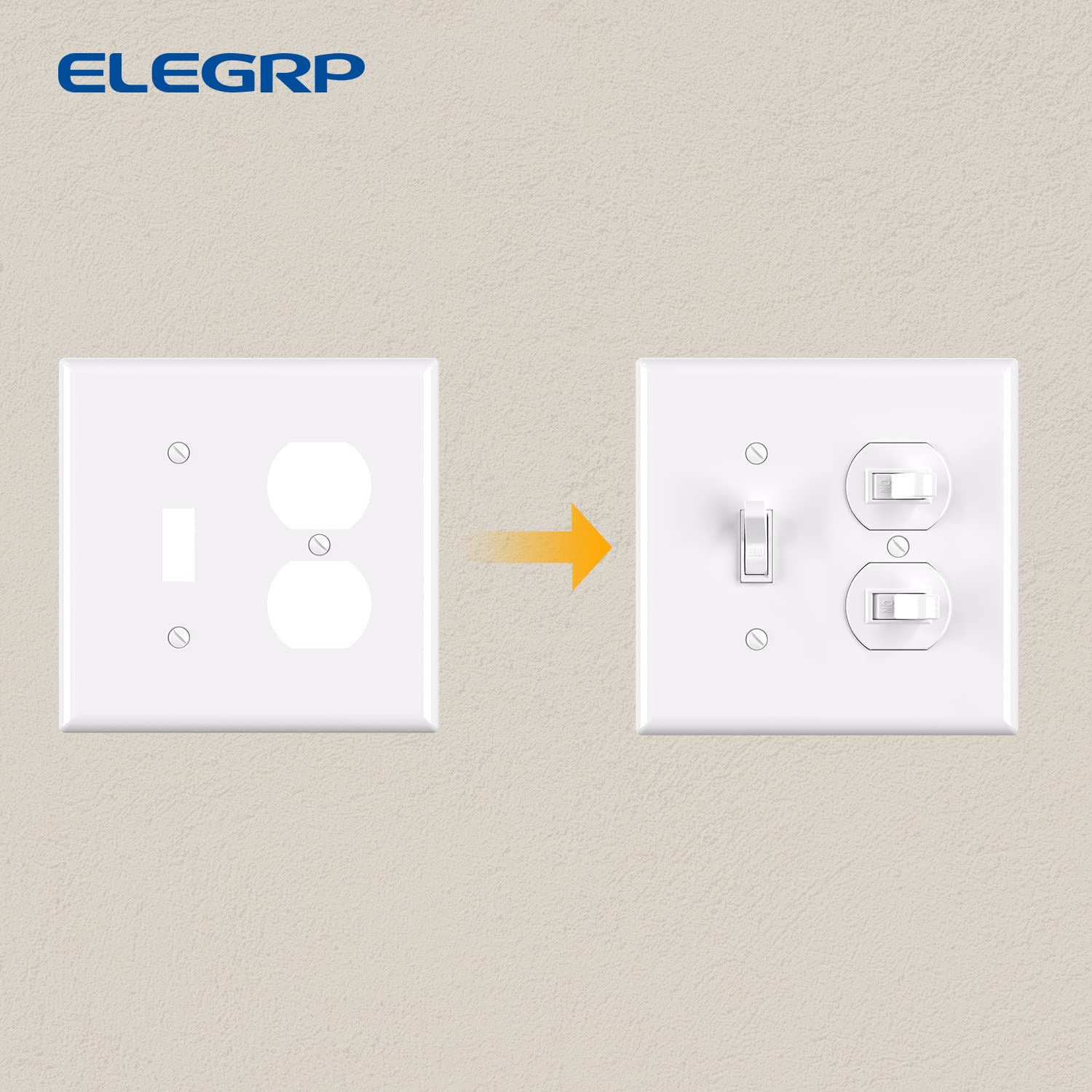 ELEGRP 1-Toggle Light Switch & 1-Duplex Outlet Wall Plate Cover, Mid-Size 4.88" x 4.94", Unbreakable Thermoplastic, Gloss Finish, UL Listed