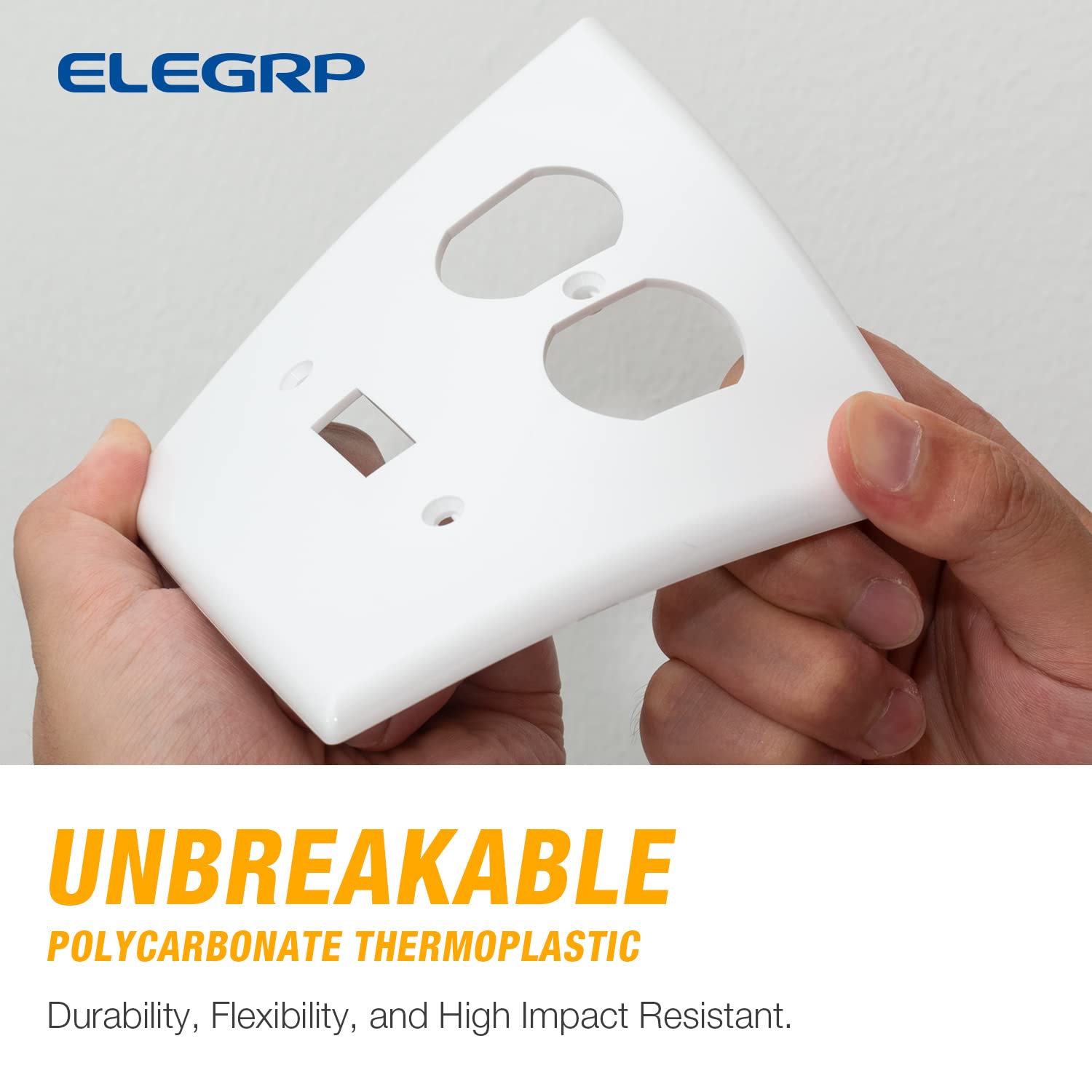 ELEGRP 1-Toggle Light Switch & 1-Duplex Outlet Wall Plate Cover, Mid-Size 4.88" x 4.94", Unbreakable Thermoplastic, Gloss Finish, UL Listed