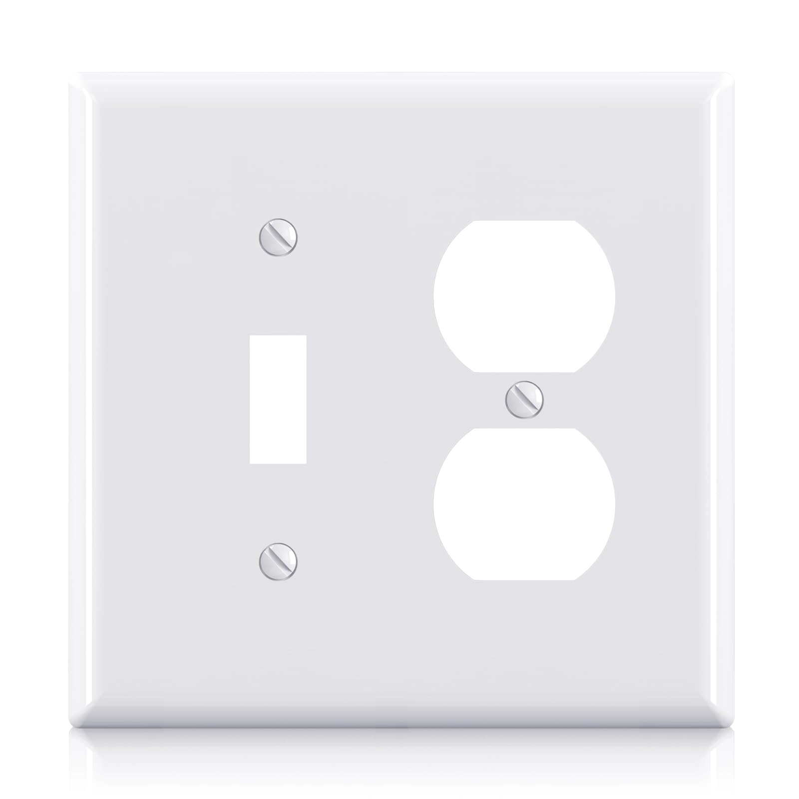 ELEGRP 1-Toggle Light Switch & 1-Duplex Outlet Wall Plate Cover, Mid-Size 4.88" x 4.94", Unbreakable Thermoplastic, Gloss Finish, UL Listed