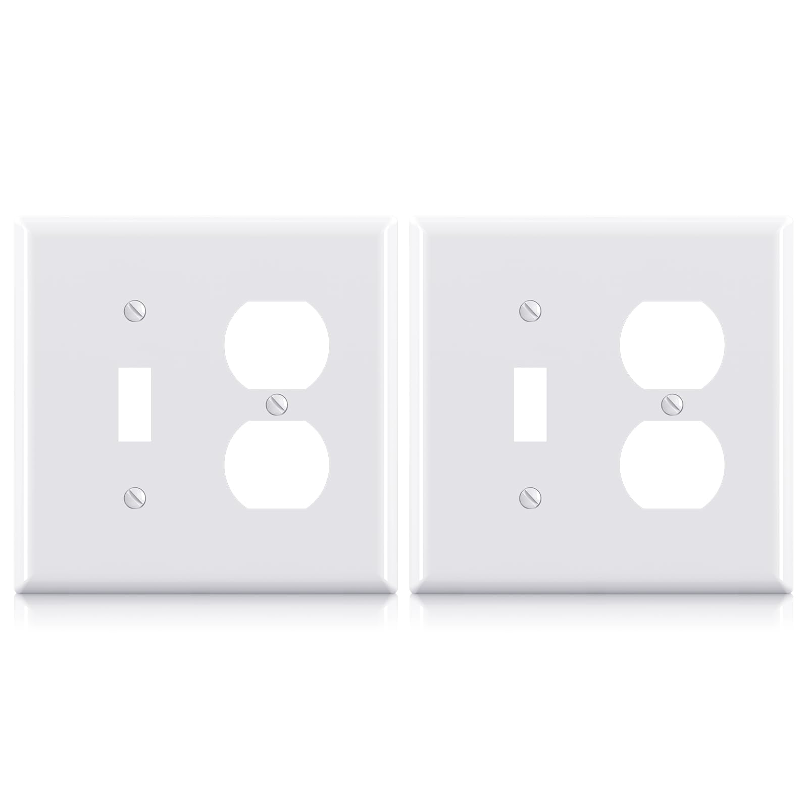 ELEGRP 1-Toggle Light Switch & 1-Duplex Outlet Wall Plate Cover, Mid-Size 4.88" x 4.94", Unbreakable Thermoplastic, Gloss Finish, UL Listed