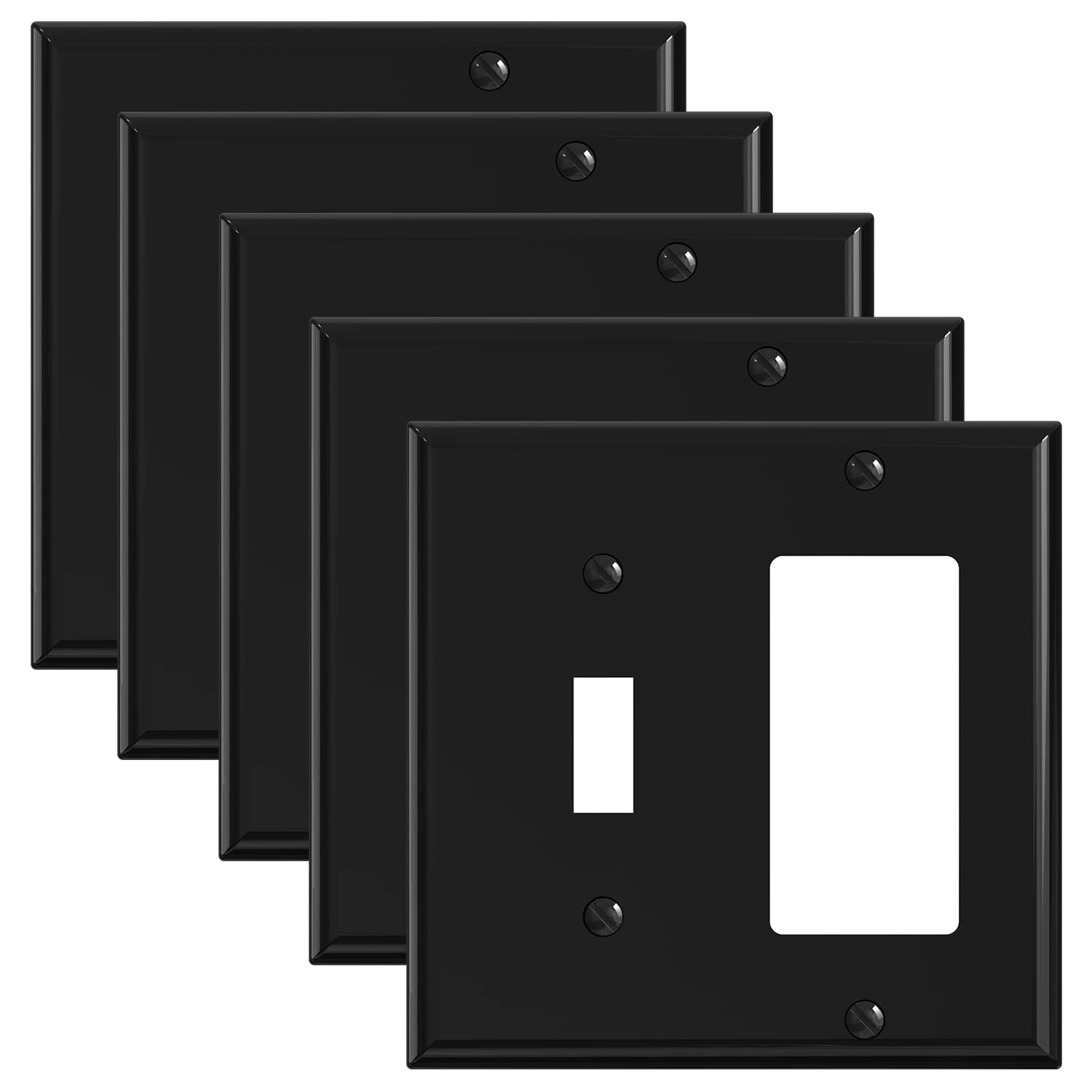 ELEGRP 2-Gang Wall Plate, 1-Toggle Light Switch & 1-Decorator/GFCI Outlet, Mid-Size 4.88" x 4.94", Unbreakable Thermoplastic, UL Listed