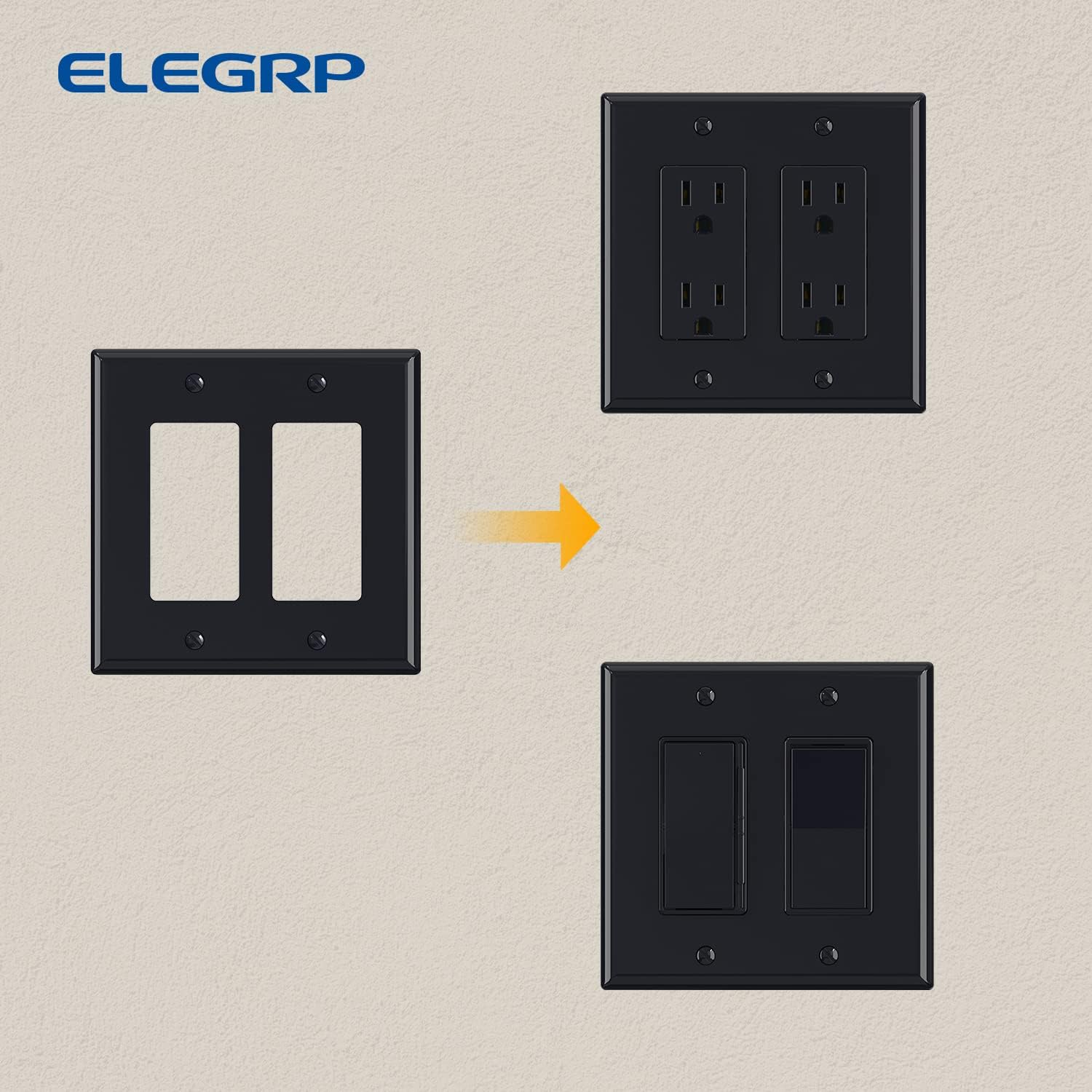 ELEGRP Glossy  1-Gang 2-Gang 3-GangMid-Size Wall Plate, 5 Pack