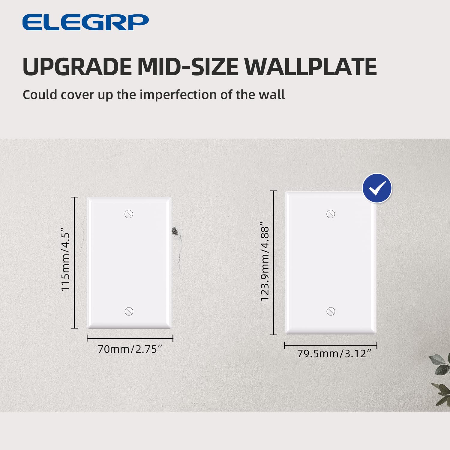 ELEGRP Blank Wall Plate Cover, Durable Polycarbonate, Glossy Finish, Easy Installation, 1-Gang & 2-Gang, UL Listed