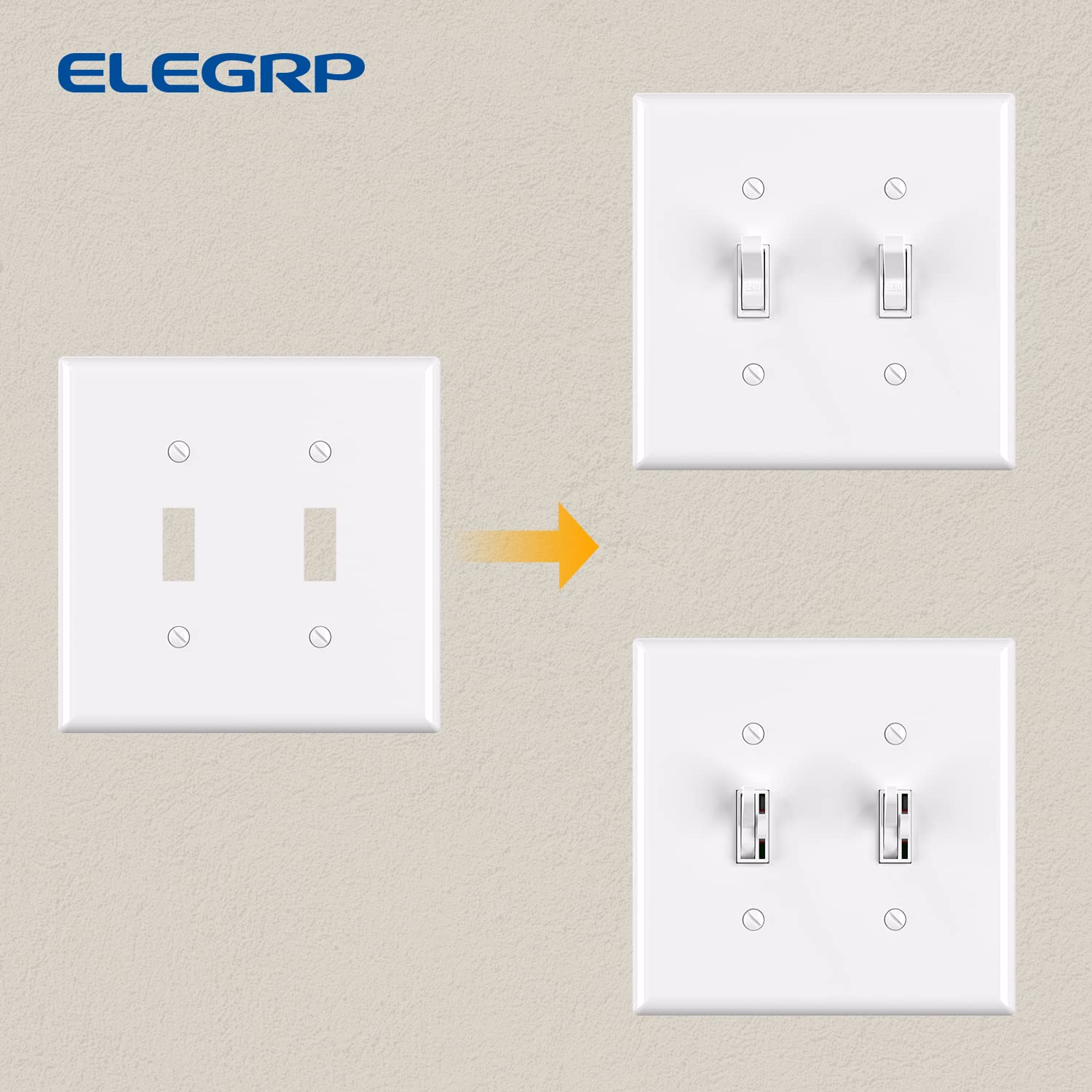ELEGRP Toggle Switch Wall Plates, Mid-Size 1-Gang & 2-Gang Unbreakable Thermoplastic Covers for Toggle Dimmer Switches, UL Listed