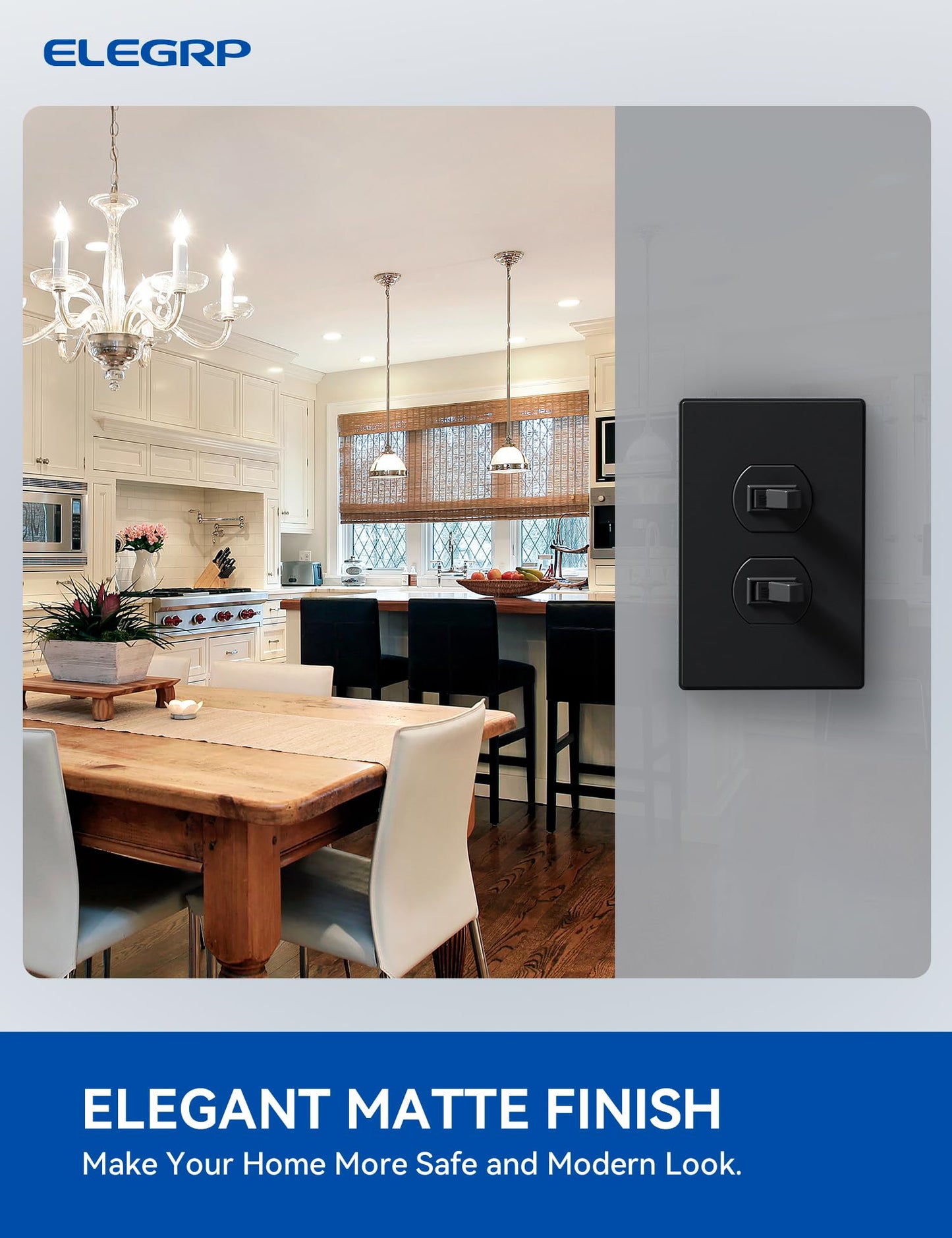 ELEGRP 1-Gang Screwless Duplex Wall Plates, Mid-Size, Unbreakable Thermoplastic Faceplate Cover for Duplex & Toggle Switches, UL Listed