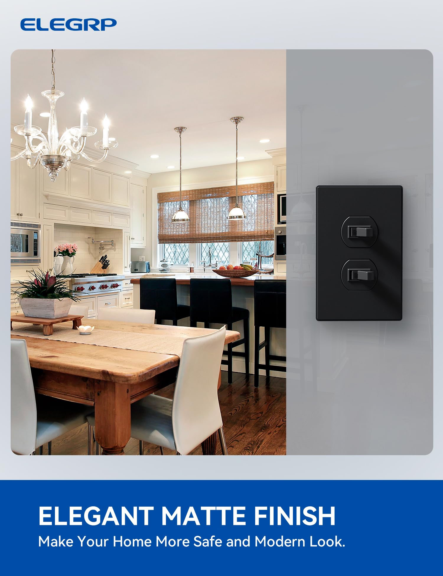 ELEGRP  1-Gang Screwless Duplex Wall Plates, Mid-Size, Unbreakable Thermoplastic Faceplate Cover for Duplex & Toggle Switches, UL Listed