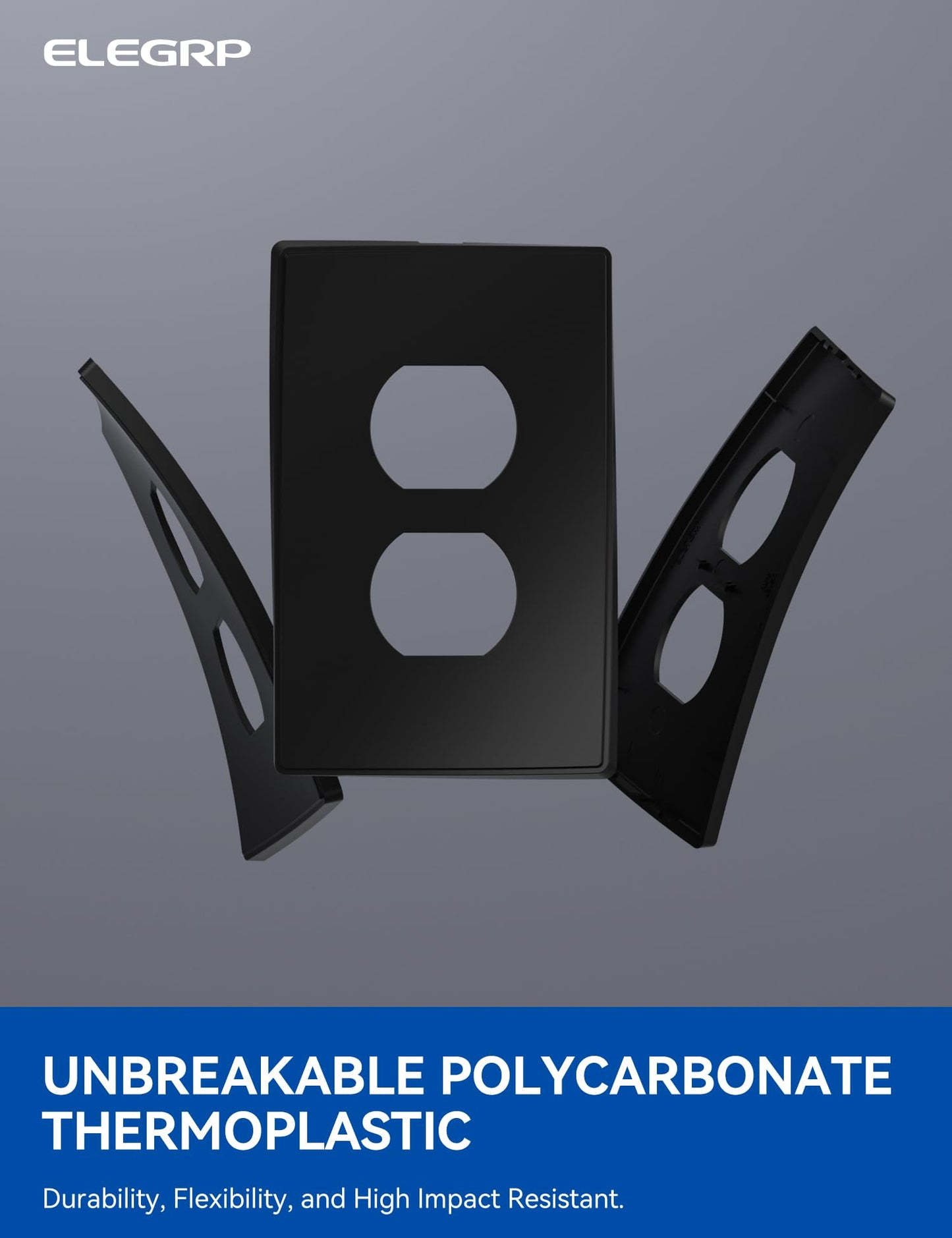 ELEGRP 1-Gang Screwless Duplex Wall Plates, Mid-Size, Unbreakable Thermoplastic Faceplate Cover for Duplex & Toggle Switches, UL Listed