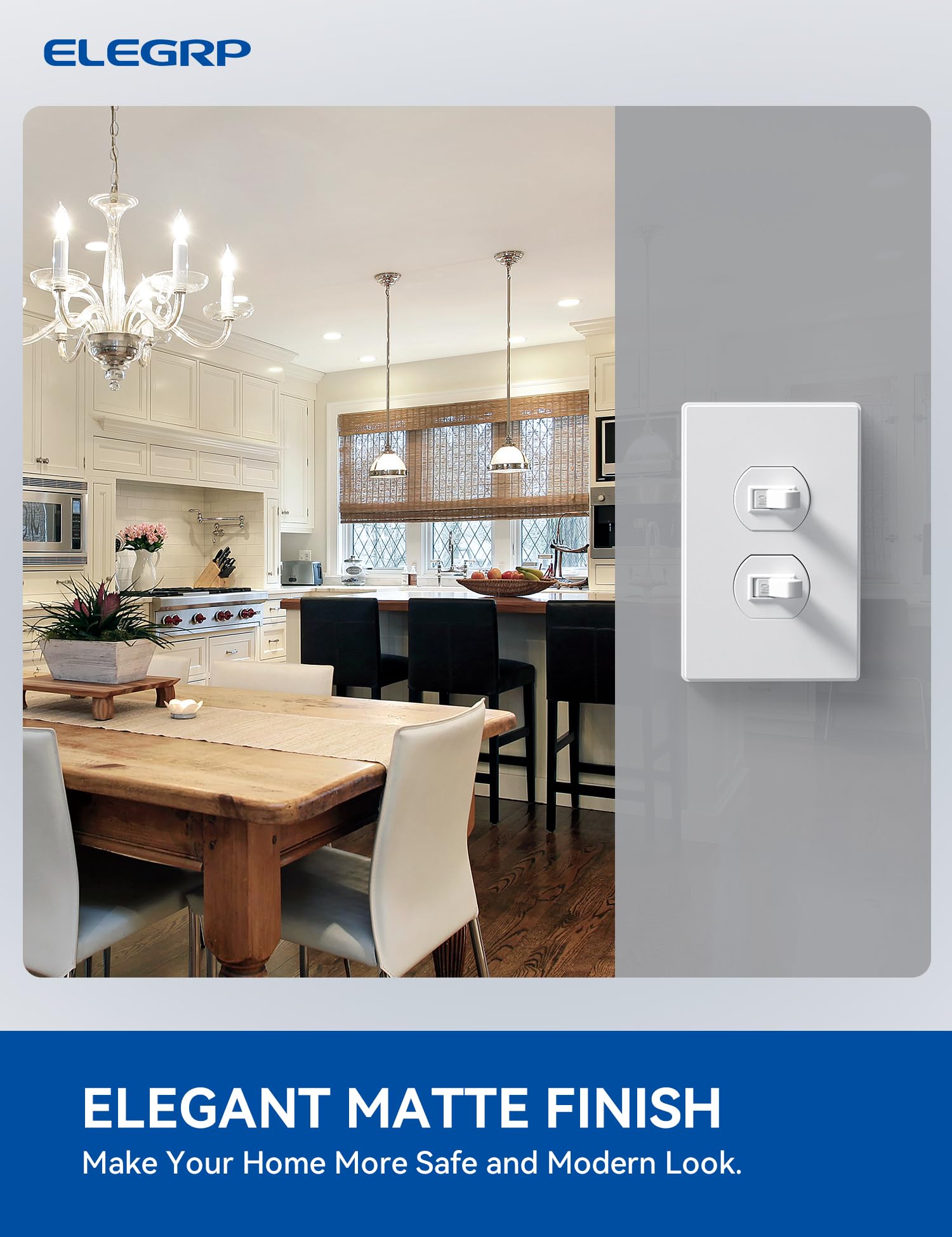 ELEGRP  1-Gang Screwless Duplex Wall Plates, Mid-Size, Unbreakable Thermoplastic Faceplate Cover for Duplex & Toggle Switches, UL Listed