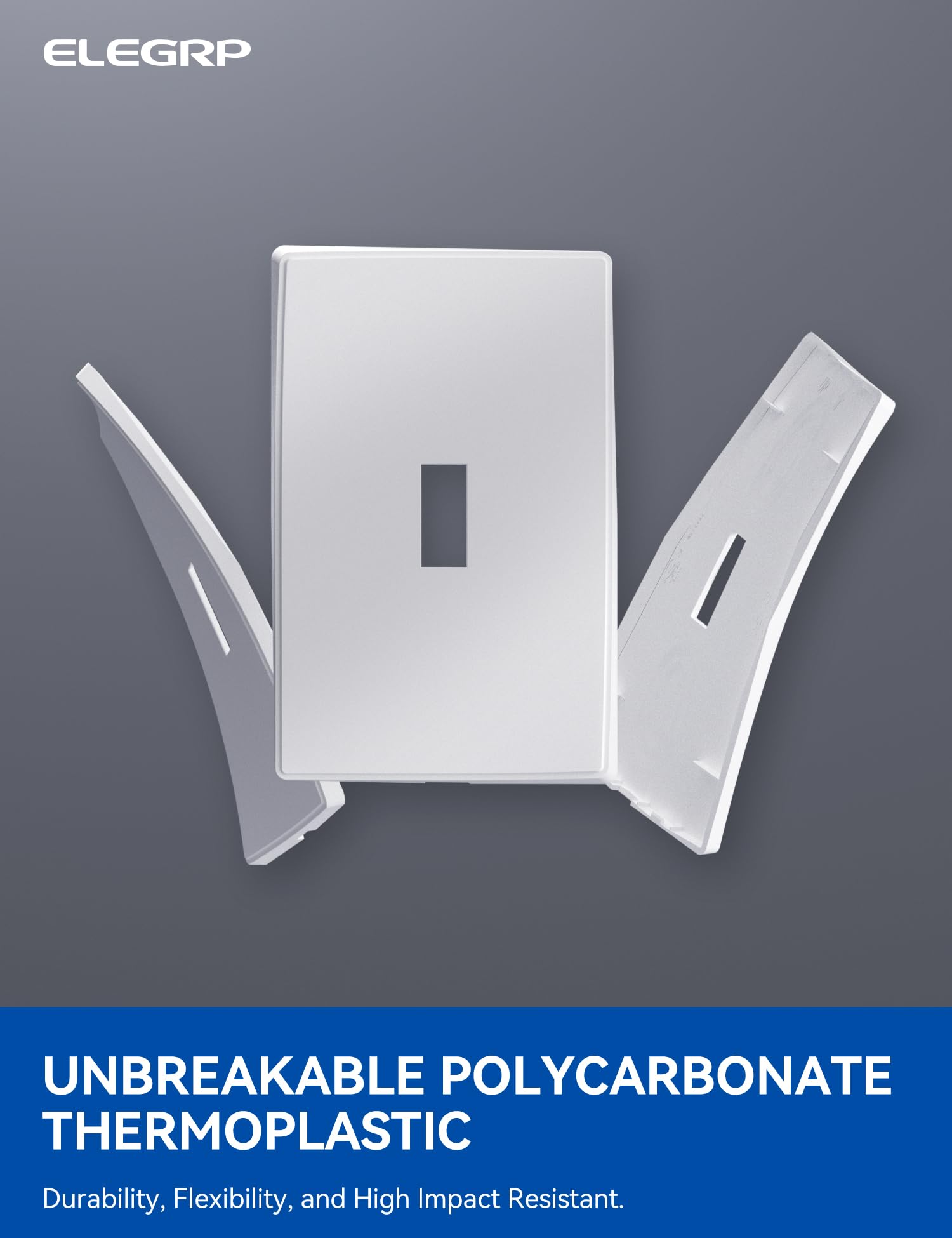 ELEGRP 1-Gang Screwless Toggle Wall Plates , Mid-Size, Unbreakable Thermoplastic, Matte Finish, UL Listed