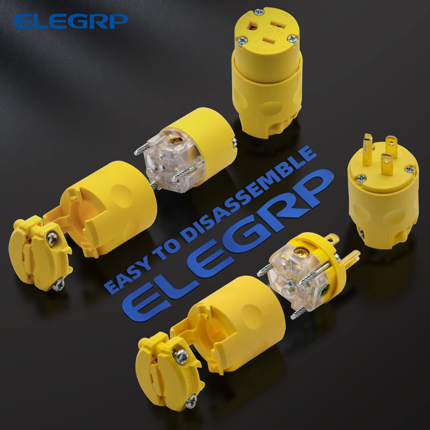 ELEGRP 15 Amp 125 Volt NEMA 5-15R Straight Blade Connector, 2 Pole 3 Wire Grounding, Yellow, Commercial Grade, 1 Pack