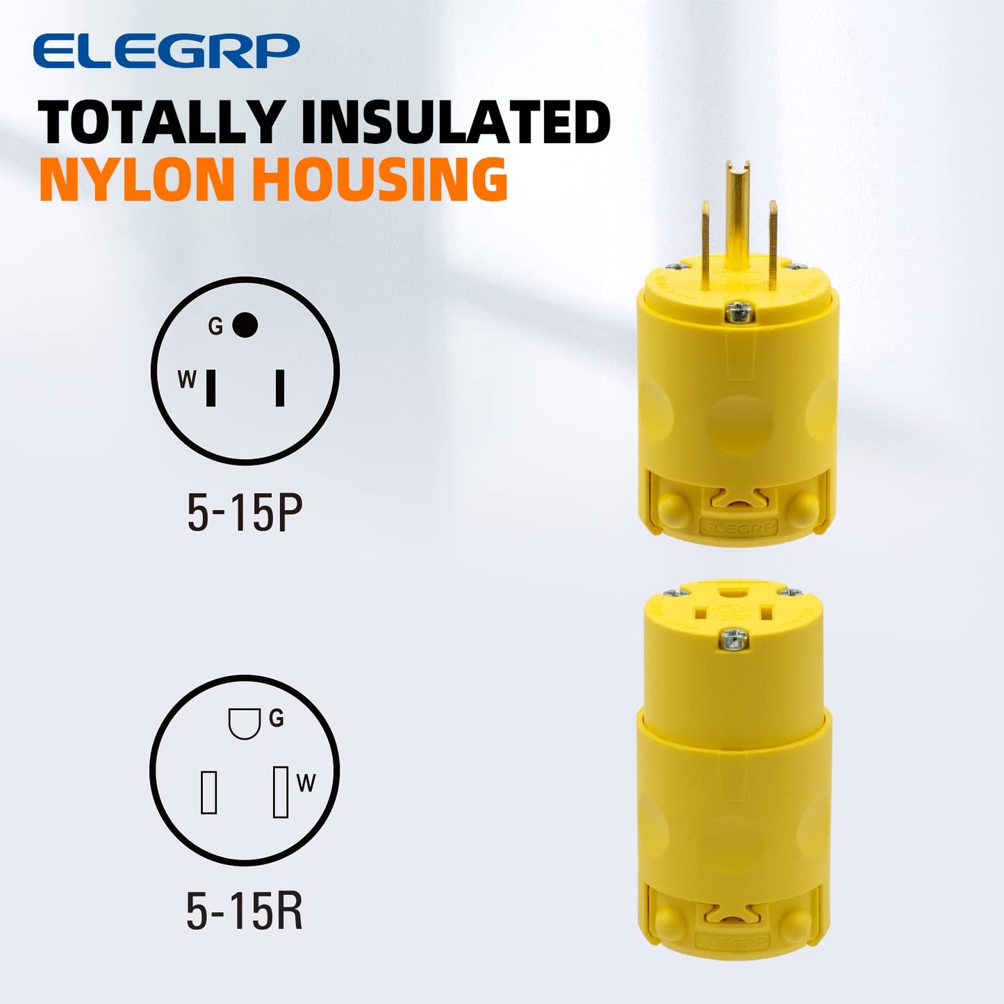 ELEGRP 15 Amp 125 Volt NEMA 5-15R Straight Blade Connector, 2 Pole 3 Wire Grounding, Yellow, Commercial Grade, 1 Pack