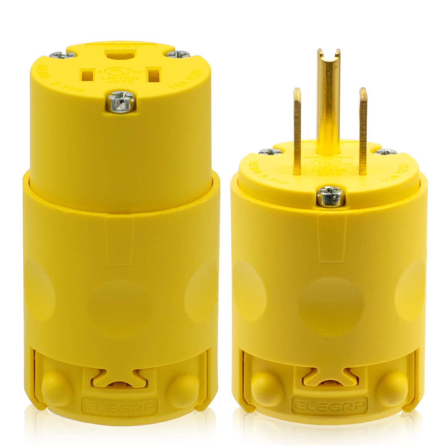 ELEGRP 15 Amp 125 Volt NEMA 5-15R Straight Blade Connector, 2 Pole 3 Wire Grounding, Yellow, Commercial Grade, 1 Pack