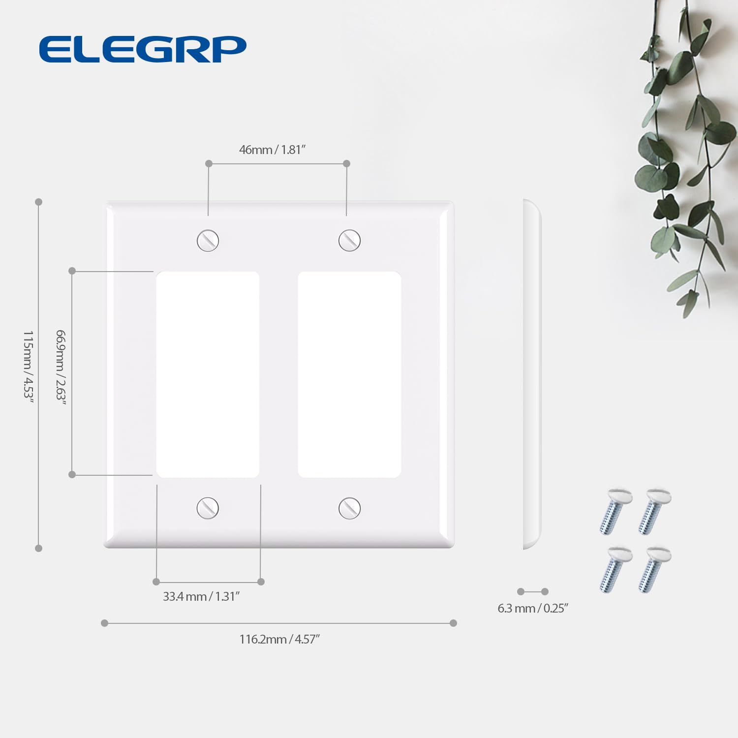ELEGRP Decorative Wall Plates , 1-Gang, 2-Gang, 3-Gang, Screwless Design, Unbreakable Thermoplastic