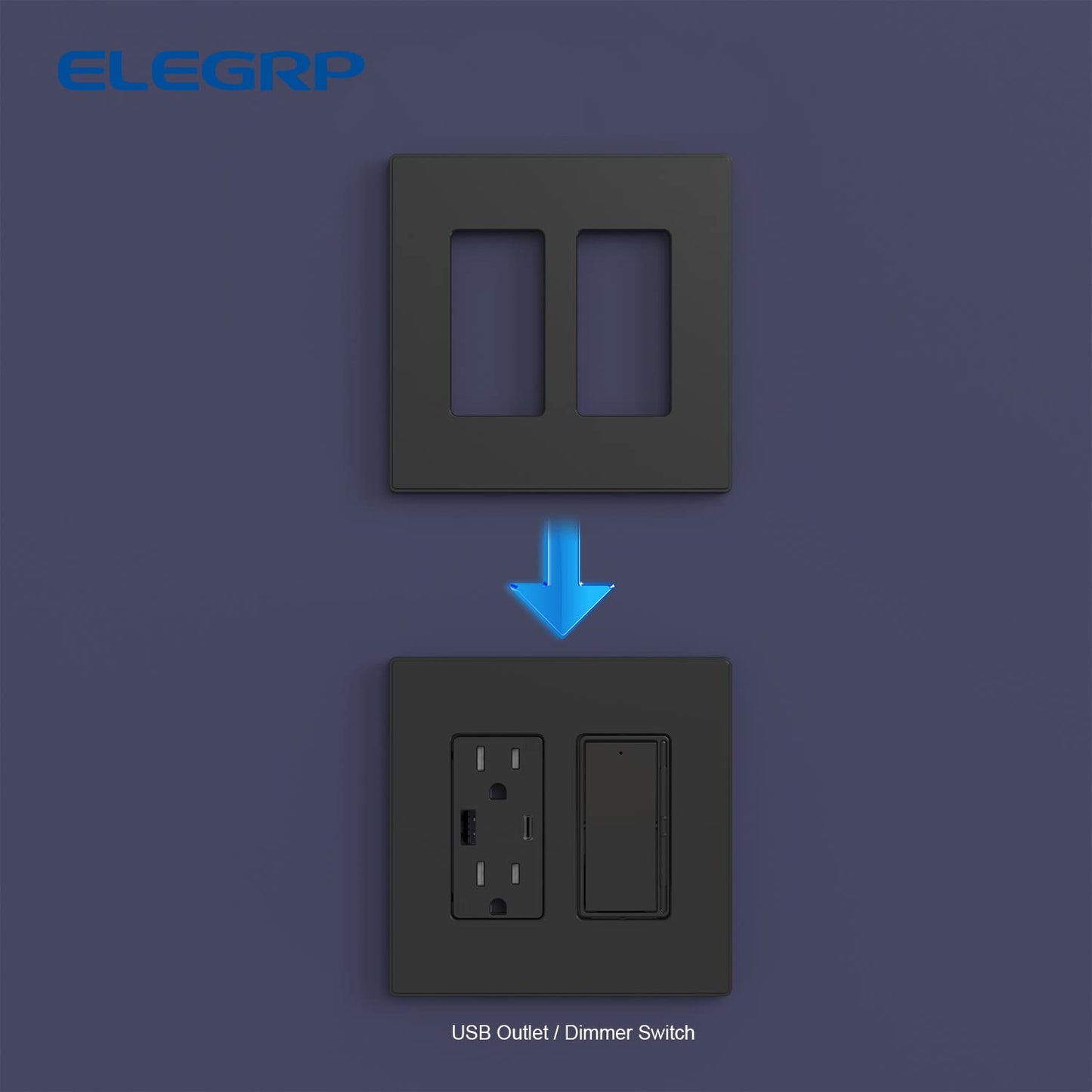ELEGRP Screwless Decorative Receptacle Wall Plate Covers, Matte Finish, 1-Gang, 2-Gang, 3-Gang , Unbreakable Thermoplastic