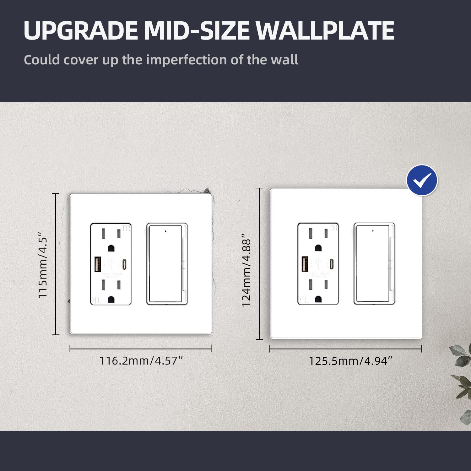 ELEGRP Screwless Decorative Receptacle Wall Plate Covers, Matte Finish, 1-Gang, 2-Gang, 3-Gang , Unbreakable Thermoplastic