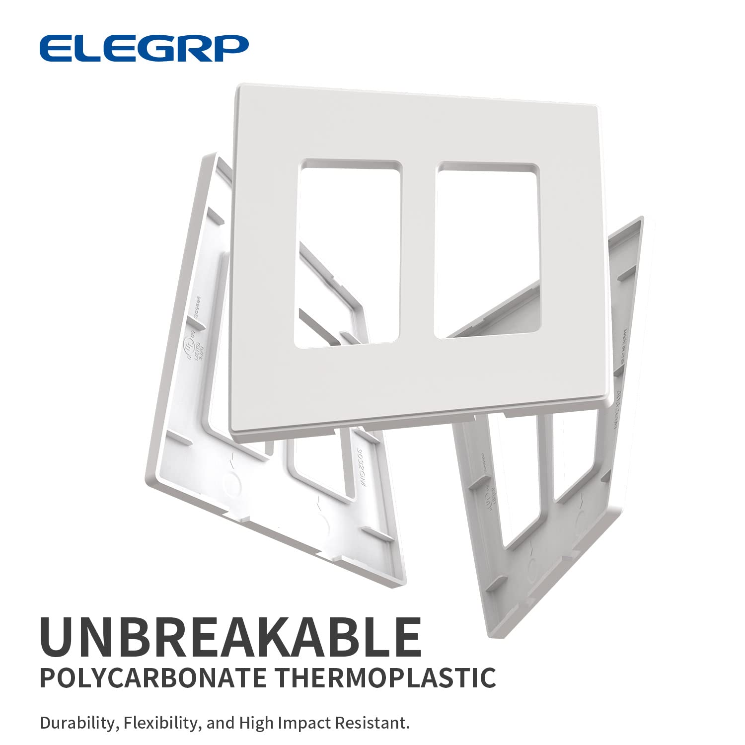 ELEGRP Screwless Decorative Receptacle Wall Plate Covers, Matte Finish, 1-Gang, 2-Gang, 3-Gang , Unbreakable Thermoplastic