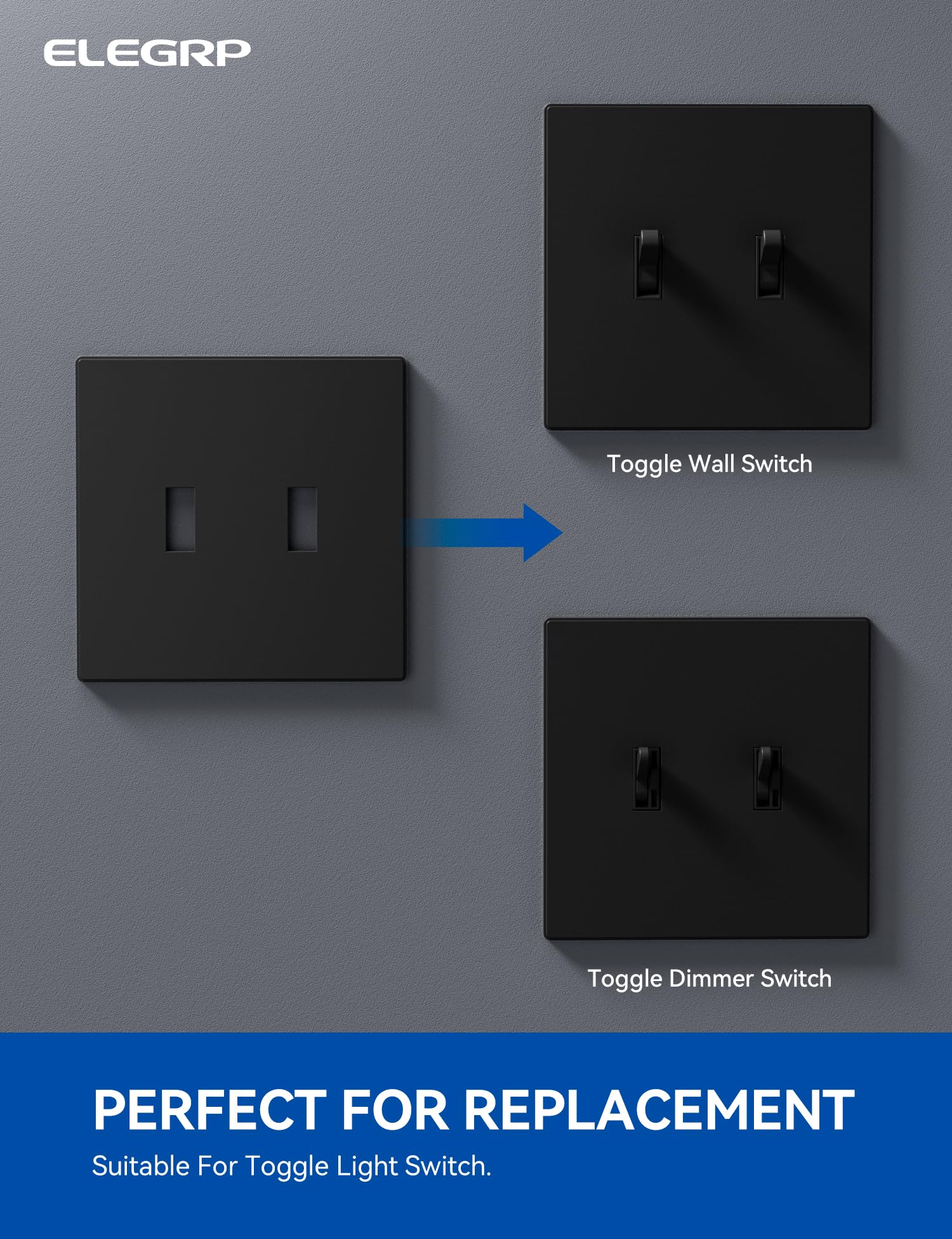 ELEGRP  2-Gang Screwless Toggle Wall Plates, Mid-Size, Unbreakable Thermoplastic Faceplate Cover for Toggle Switches & Dimmer Switches, UL Listed