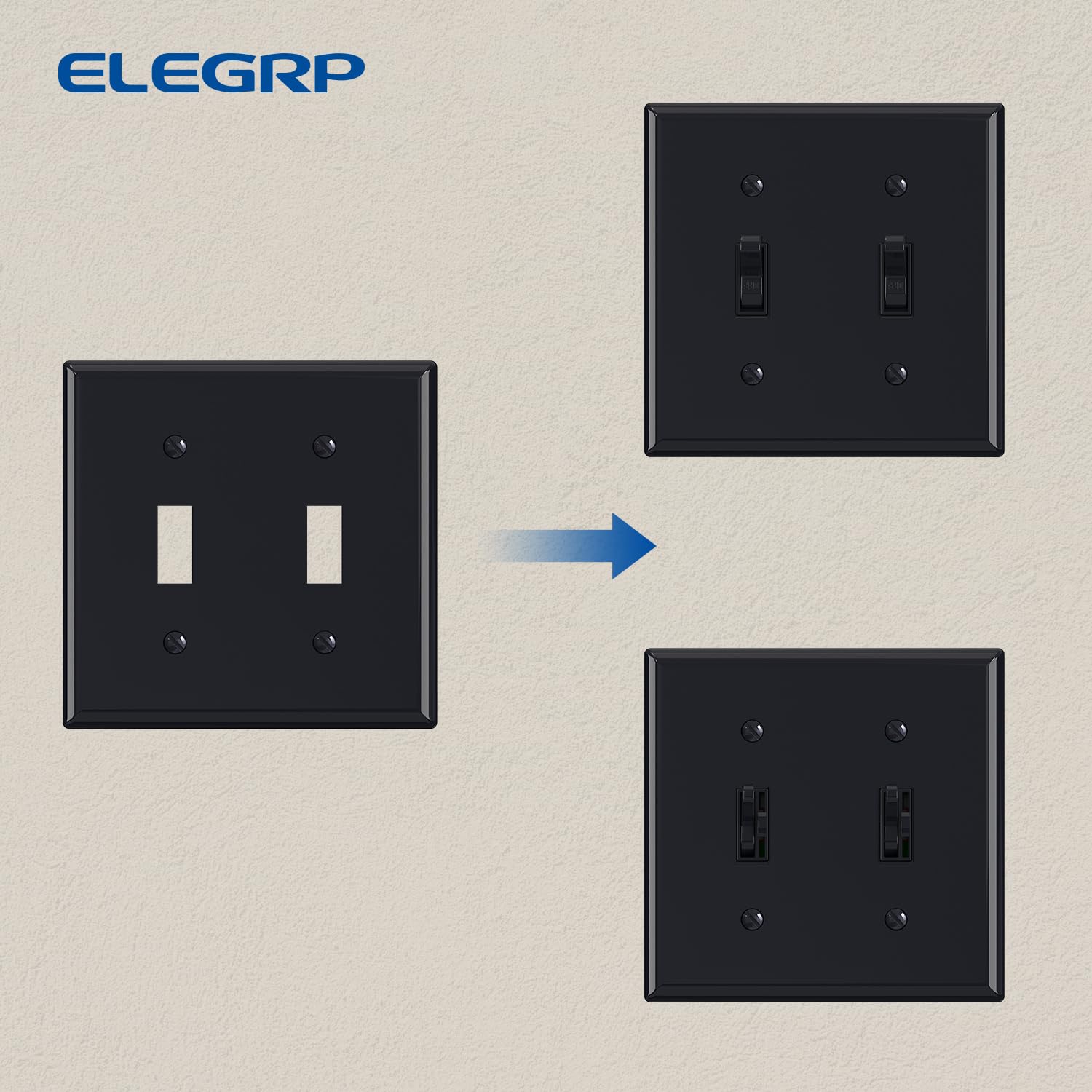 ELEGRP Toggle Light Switch Wall Plate, 1-Gang & 2-Gang Standard Size, Unbreakable Thermoplastic Covers, 5 Pack, Black/White