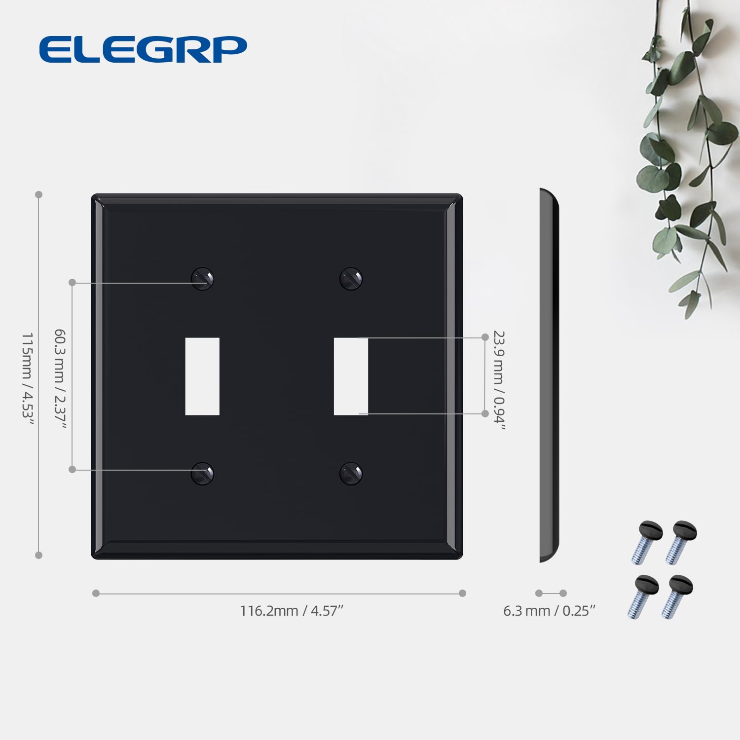 ELEGRP Toggle Light Switch Wall Plate, 1-Gang & 2-Gang Standard Size, Unbreakable Thermoplastic Covers, 5 Pack, Black/White