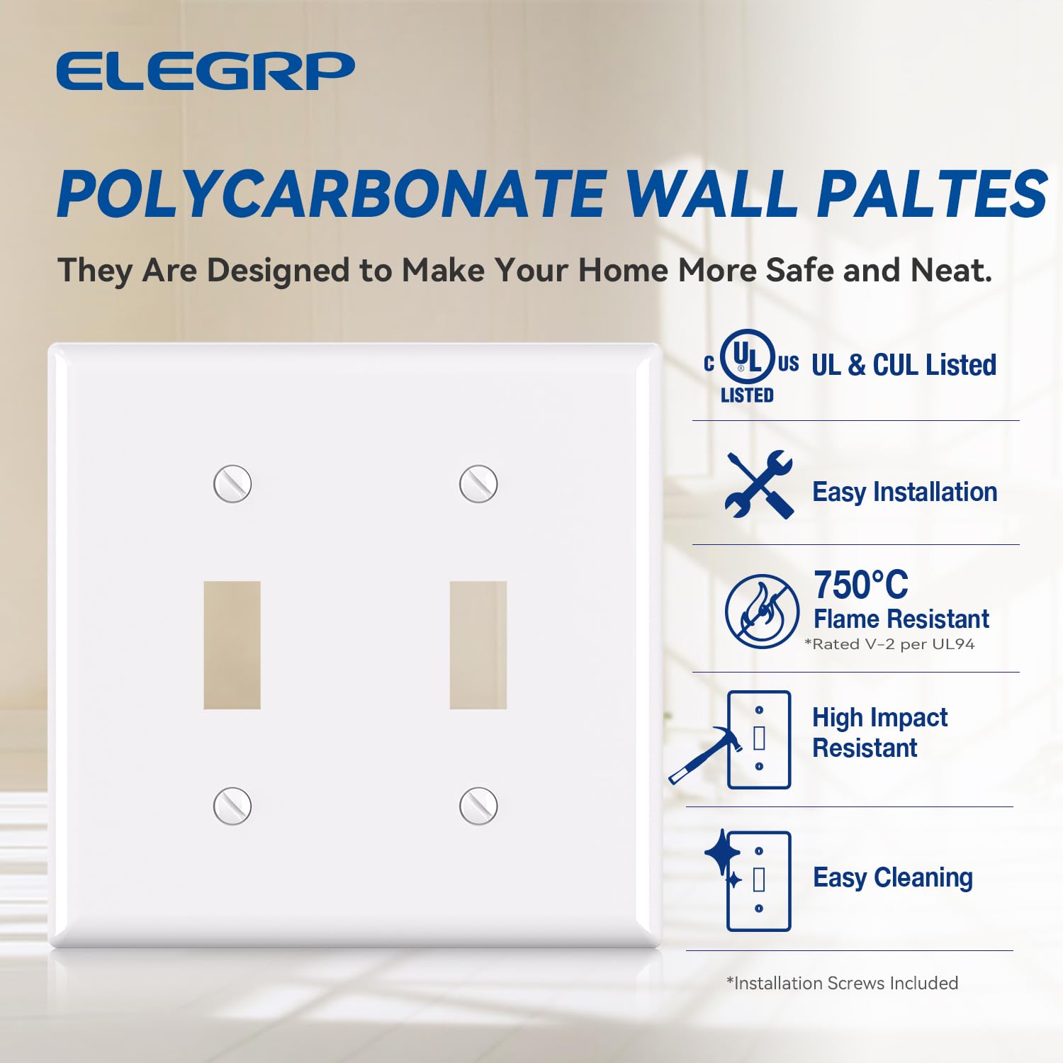 ELEGRP Toggle Light Switch Wall Plate, 1-Gang & 2-Gang Standard Size, Unbreakable Thermoplastic Covers, 5 Pack, Black/White