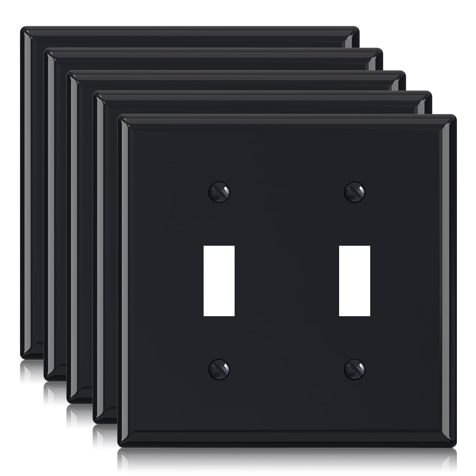 ELEGRP Toggle Light Switch Wall Plate, 1-Gang & 2-Gang Standard Size, Unbreakable Thermoplastic Covers, 5 Pack, Black/White
