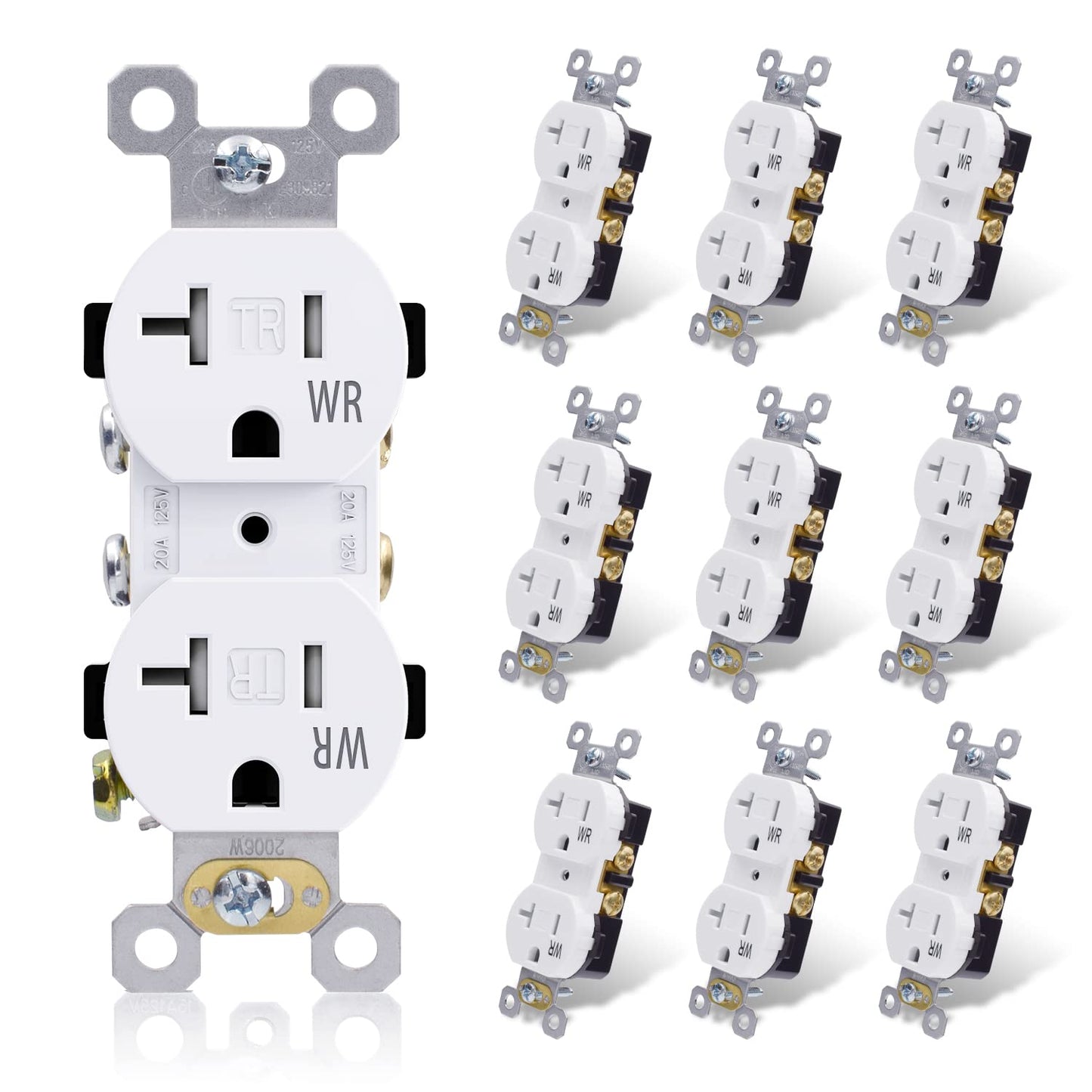 ELEGRP Duplex Outlets, 20A 125V, TR & WR, Tamper-Resistant and Weatherproof, 2 Pole 3 Wire, Back and Side Wiring, UL Listed