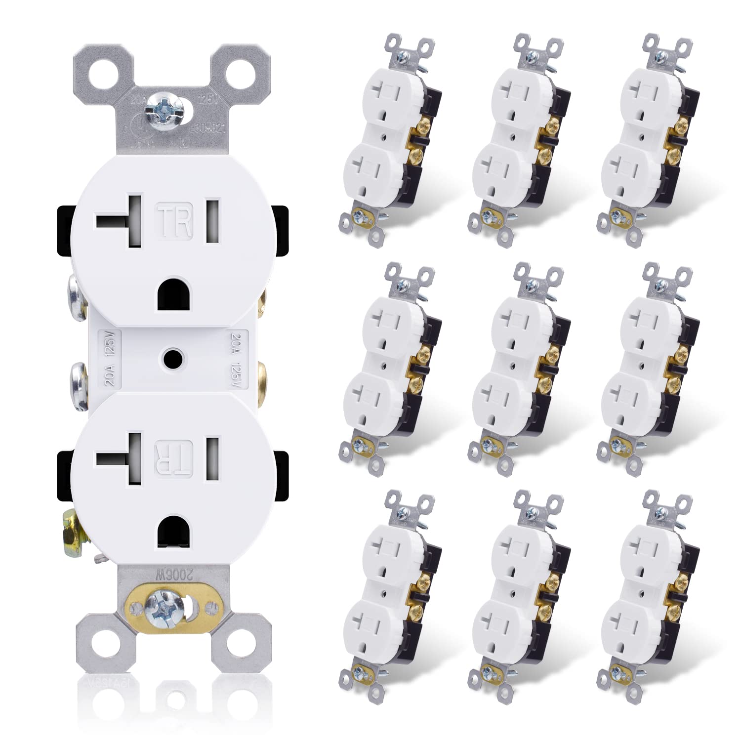 ELEGRP Duplex Outlets, 20A 125V, TR & WR, Tamper-Resistant and Weatherproof, 2 Pole 3 Wire, Back and Side Wiring, UL Listed