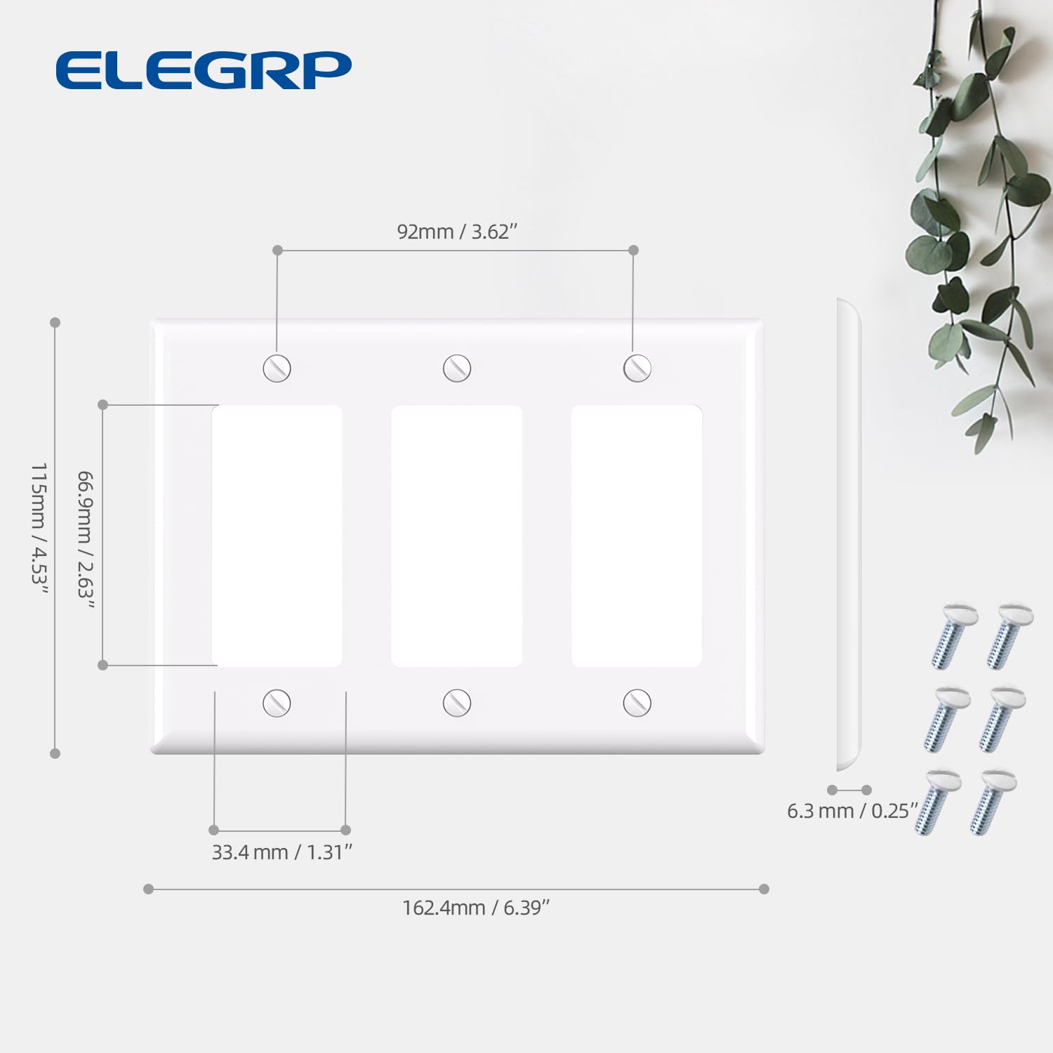 ELEGRP Decorative Wall Plates , 1-Gang, 2-Gang, 3-Gang, Screwless Design, Unbreakable Thermoplastic