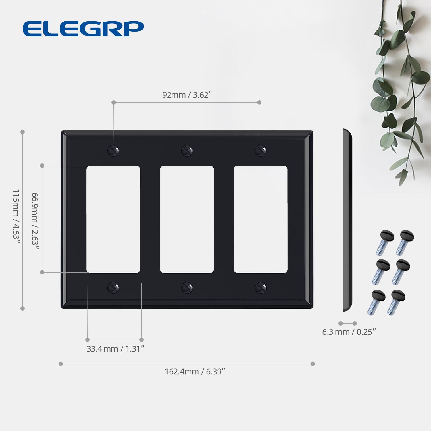 ELEGRP Decorative Wall Plates , 1-Gang, 2-Gang, 3-Gang, Screwless Design, Unbreakable Thermoplastic