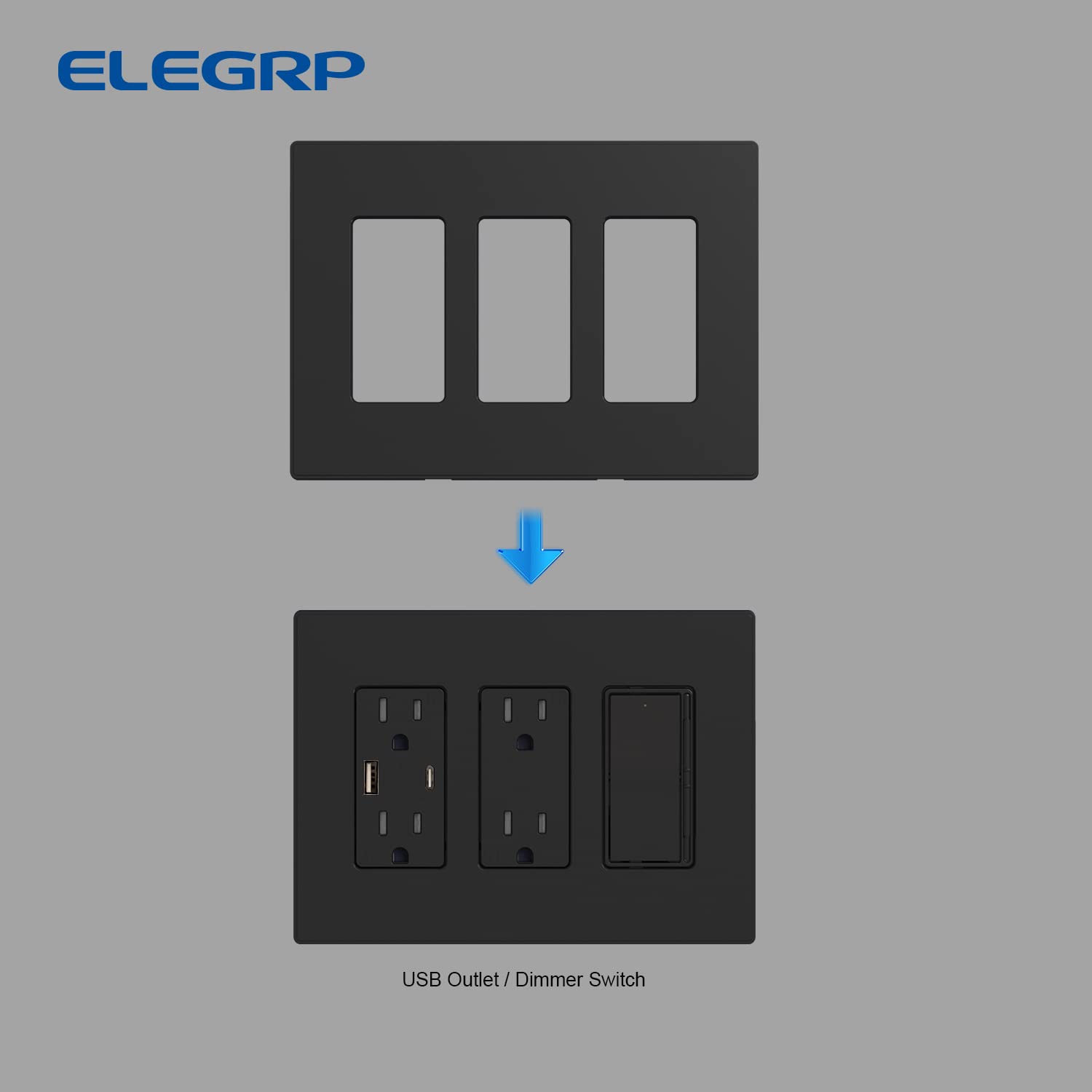 ELEGRP Screwless Decorative Receptacle Wall Plate Covers, Matte Finish, 1-Gang, 2-Gang, 3-Gang , Unbreakable Thermoplastic